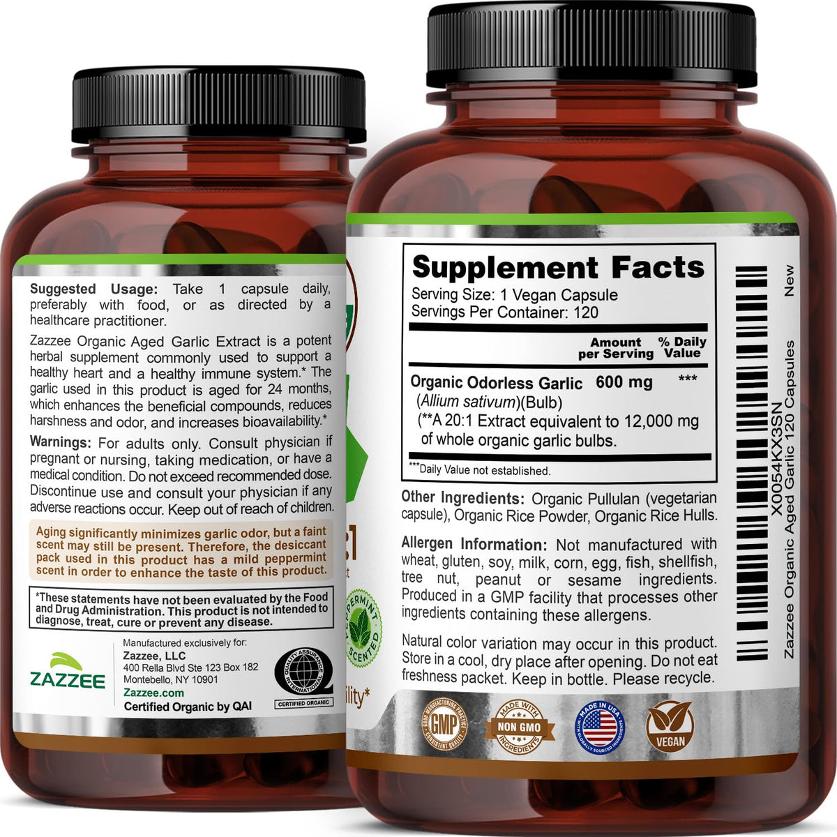 Zazzee USDA Organic Aged Garlic 20:1 Extract, Aged 24 Months, Odorless