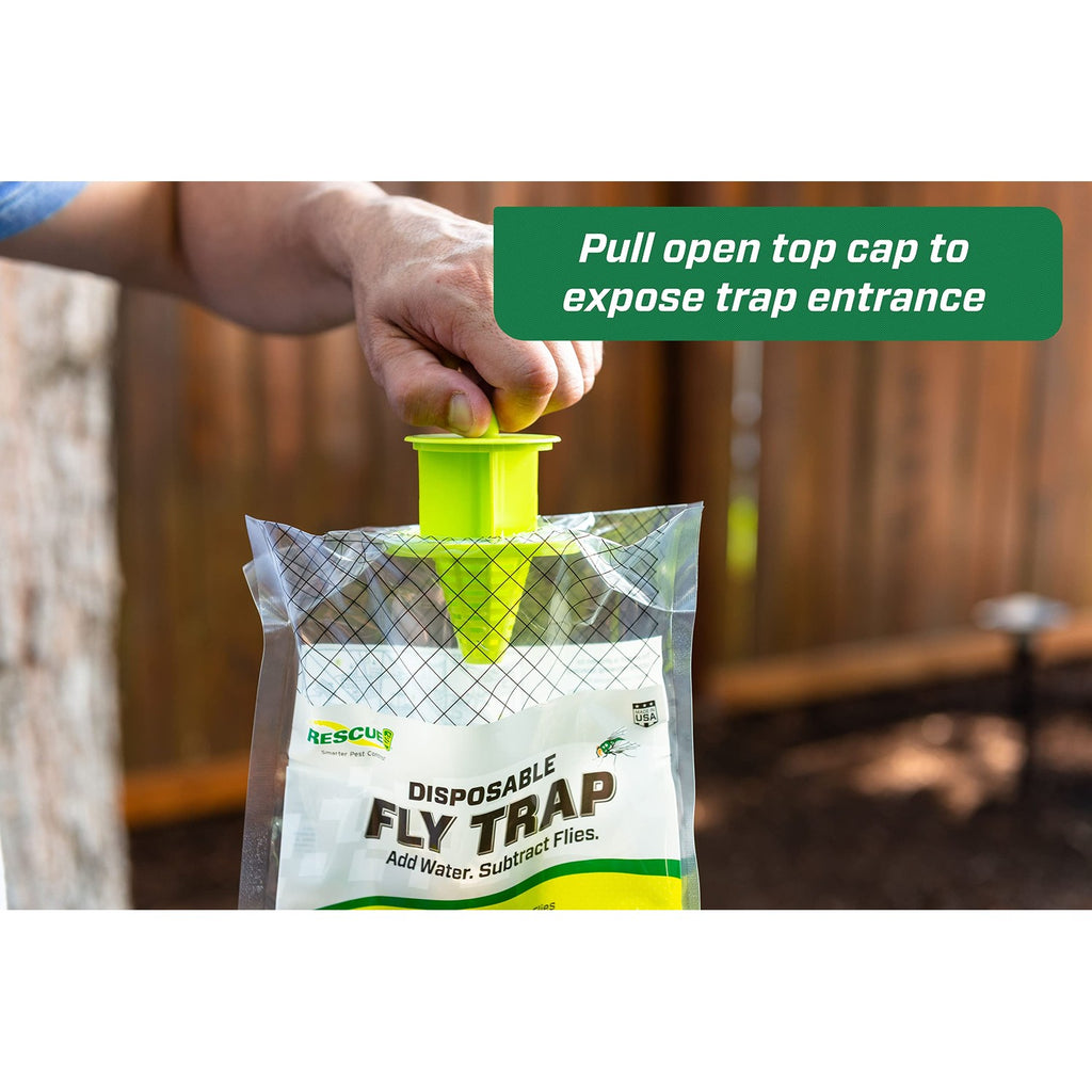 RESCUE! Outdoor Disposable Fly Trap – Hanging Fly Catcher with Attractant Bait, Fly Bag for Patio, Yard, Trash & Farm Areas – Easy-to-Use Outdoor Fly Control - 8 Traps