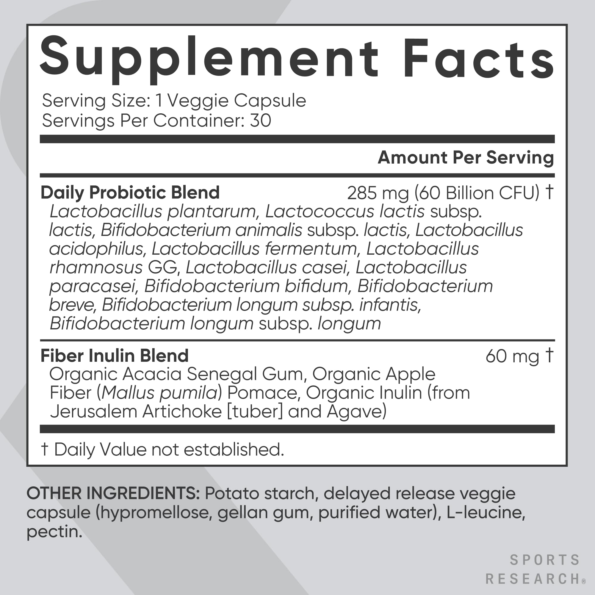 Sports Research® Daily Probiotics 60 Billion CFU w/Prebiotics, 30 Count | 12 Lacto & Bifido Strains for Gut & Digestive Support - Vegan, Non-GMO & Gluten Free