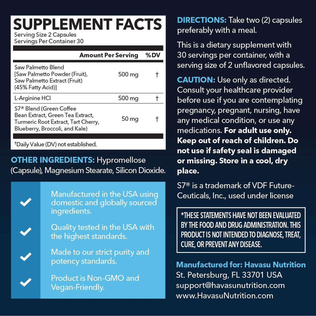 Saw Palmetto and L-Arginine for Men Capsules for Men's Health, 30 Servings