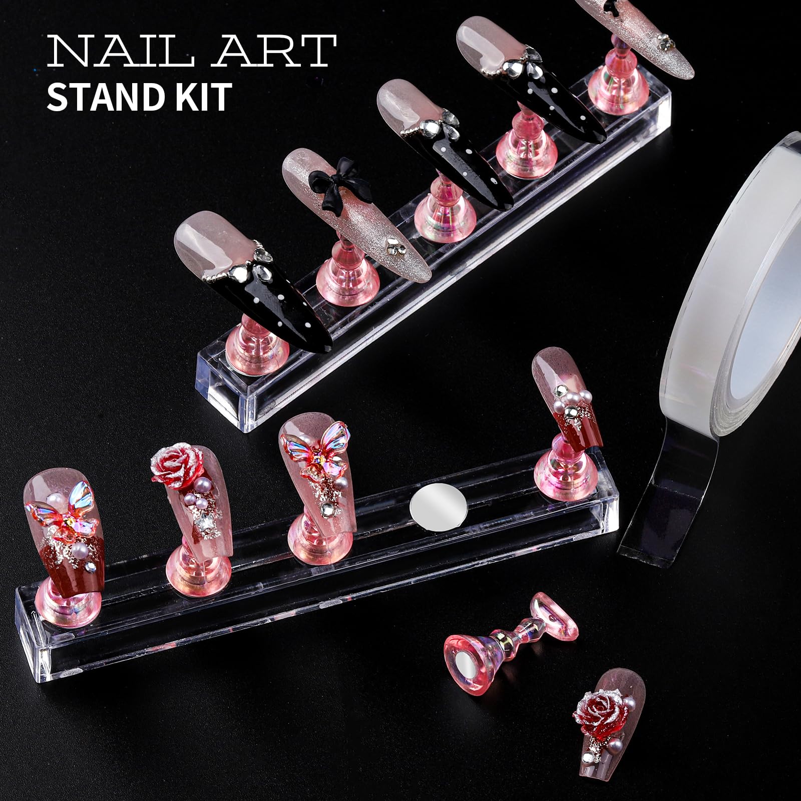 Teenitor Nail Charms and Nail Art Tools Set, Nail Art Kit with 5 Boxes of 3D Nail Charms and Gems Rhinestones, 15 Pcs Nail Art Brushes, 5 Pcs Nail Dotting Tools, 2 Set of Nail Stand