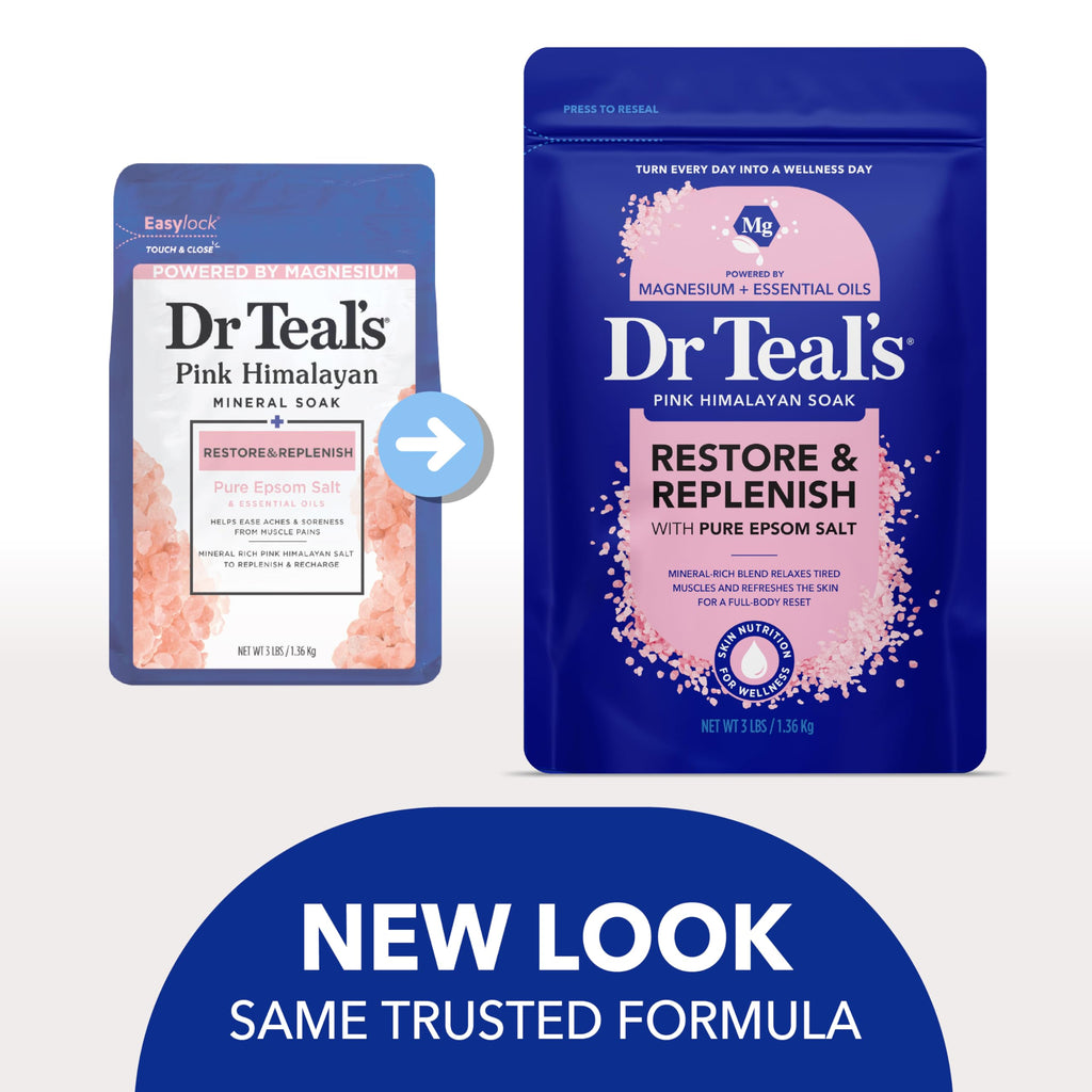 Dr Teal's Epsom Salt Magnesium Soak, Restore & Replenish with Pink Himalayan Salt, 3 lbs