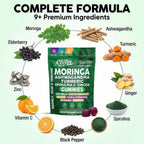 Clean Nutra Moringa Gummies | Pure Moringa Powder Supplement + Ashwagandha Turmeric Spirulina & Ginger Energy, Skin, Immune & Gut Health Green Superfood - Moringa Capsules Alternative