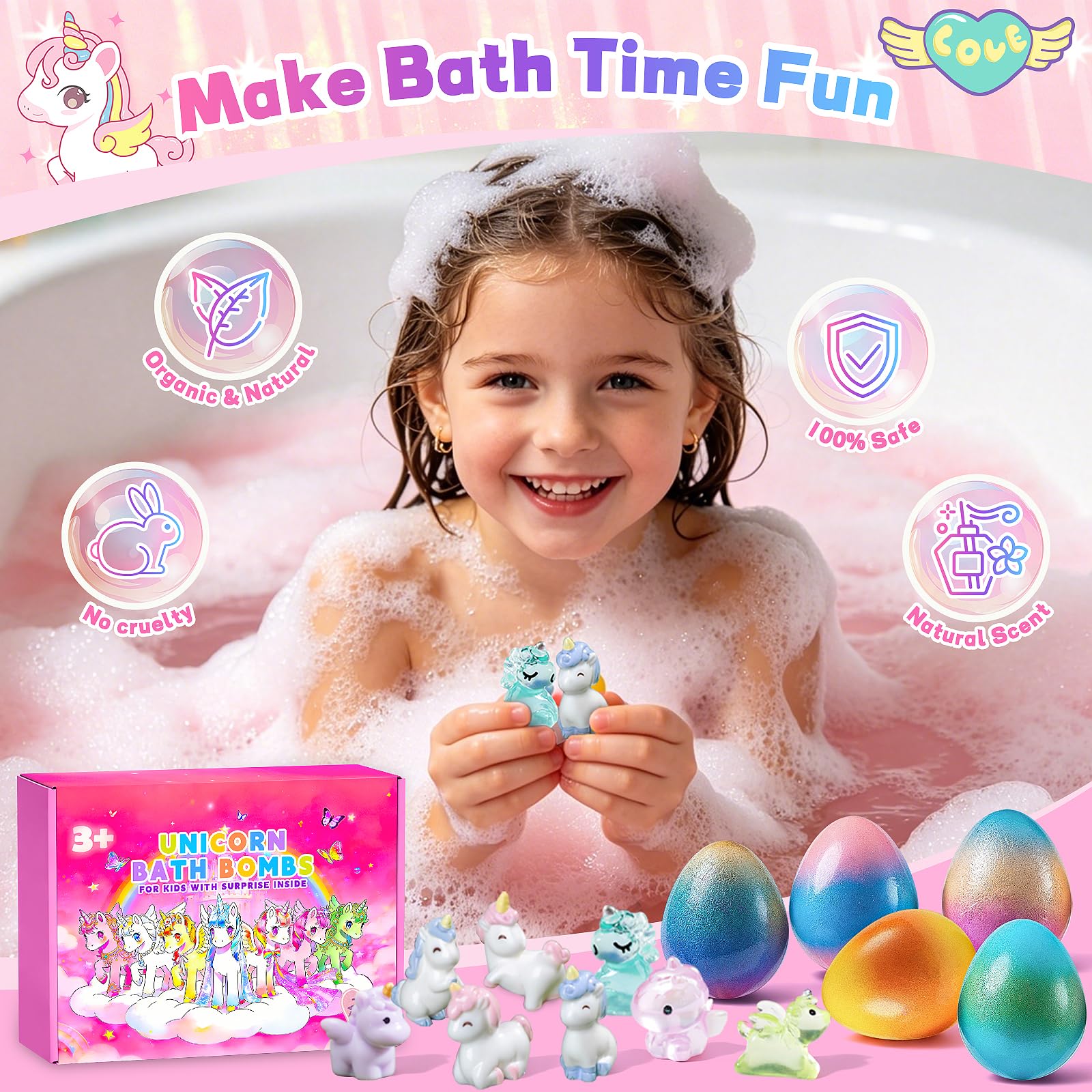 20 Pack Unicorn Bath Bombs for Kids Girls with Toys inside Kids Bath Bombs with Surprise Birthday Gifts for Girls Age 3 4 5 6 7 8 9 10 Years Old Bubble Bath Organic Natural Christmas Stocking Stuffers