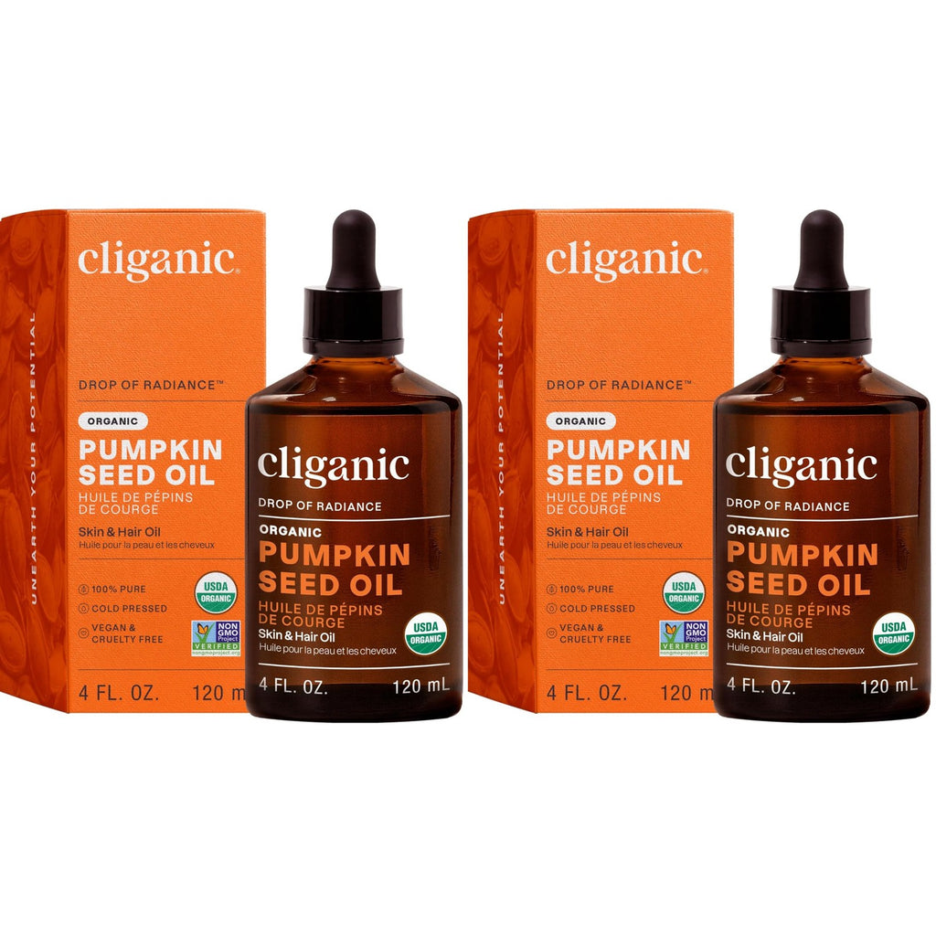 Cliganic Organic Pumpkin Seed Oil, 100% Pure - For Hair & Face | Natural Cold Pressed Unrefined (Pack of 2)