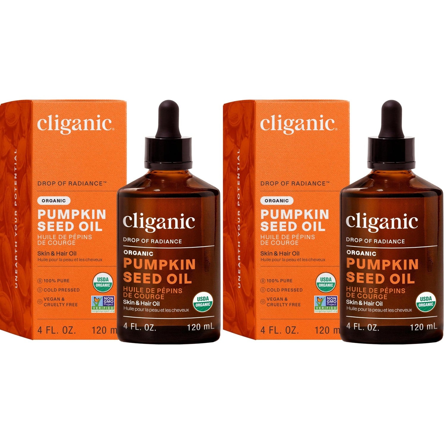 Cliganic Organic Pumpkin Seed Oil, 100% Pure - For Hair & Face | Natural Cold Pressed Unrefined (Pack of 2)