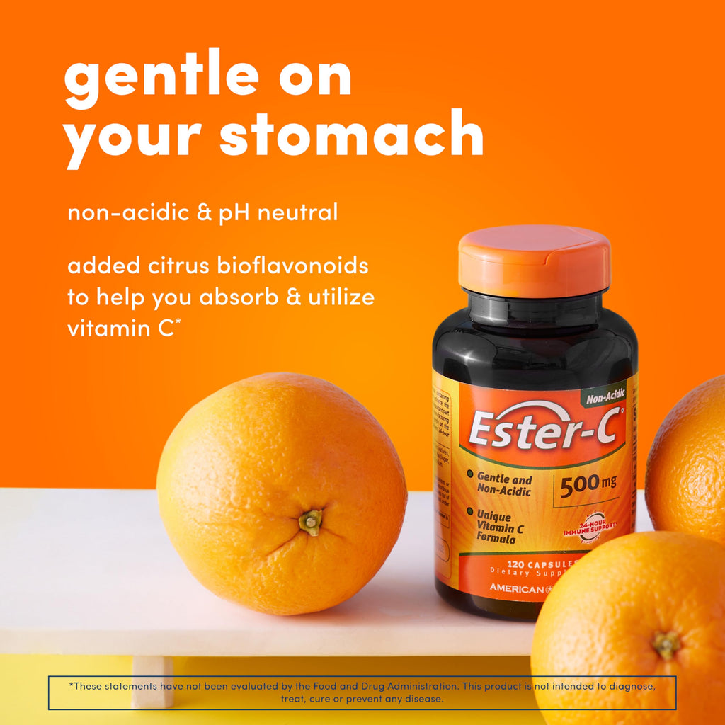 American Health Ester-C with Citrus Bioflavonoids Capsules - Gentle On Stomach, Non-Acidic Vitamin C - 500 mg, 60 Servings, 120 Count