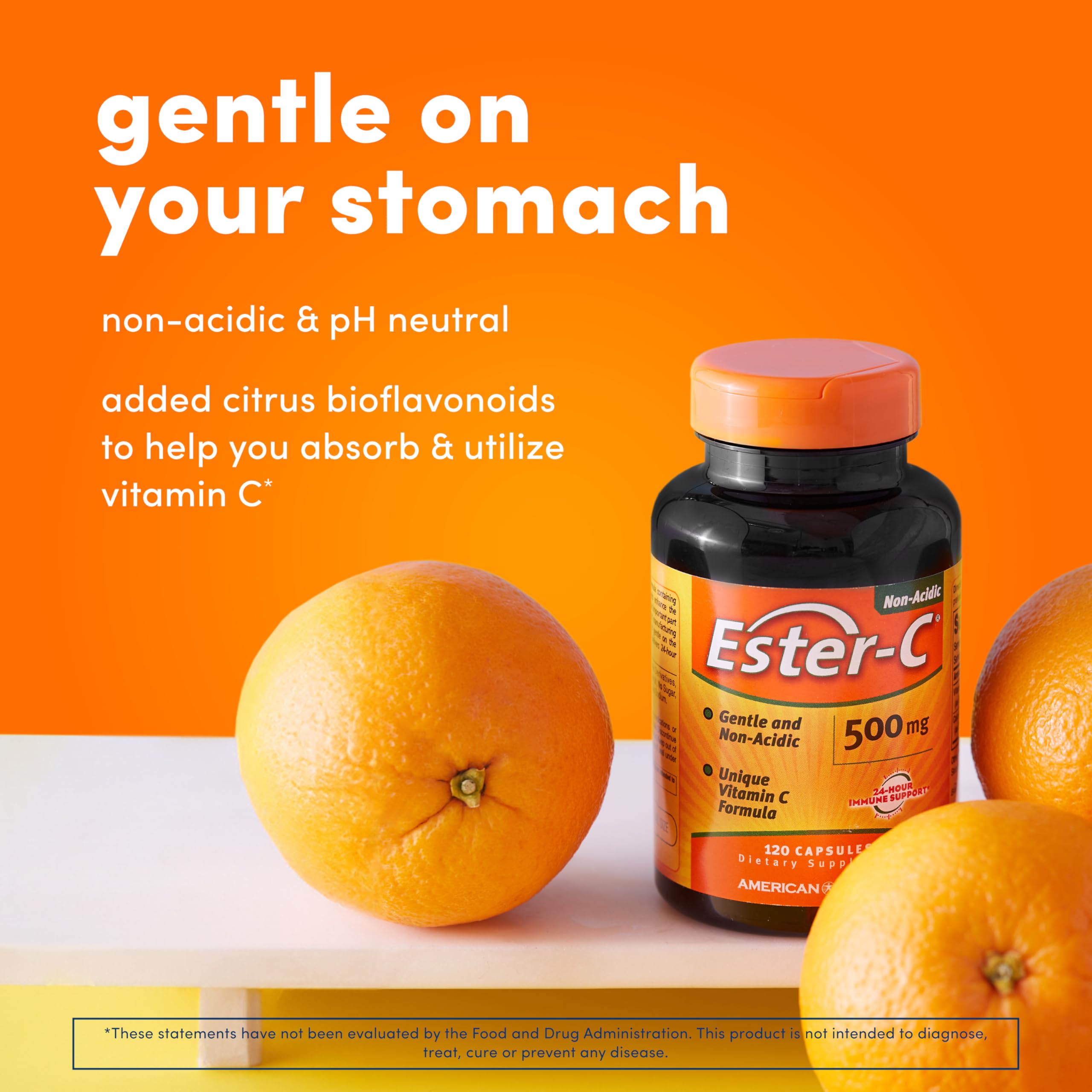 American Health Ester-C with Citrus Bioflavonoids Capsules - Gentle On Stomach, Non-Acidic Vitamin C - 500 mg, 60 Servings, 120 Count