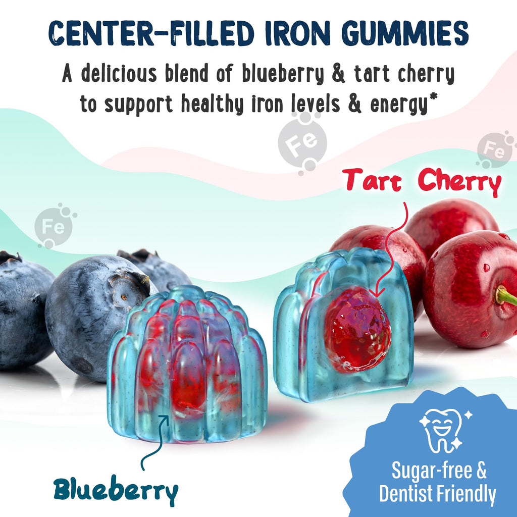 Center-Filled Iron Gummies for Kids with 5-MTHF - Sugar-Free and Vitamin C