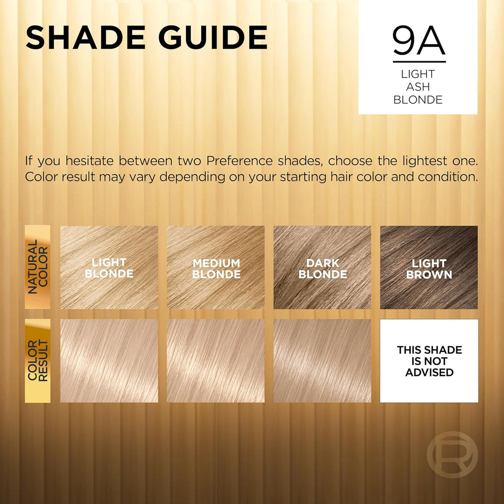 Buy now L'Oreal Paris Superior Preference Luminous Fade-Defying Permanent Hair Color, Hair Dye For Up to 9 Weeks of Radiance, Light Ash Blonde 9A, 1 Hair Dye Kit at indiglob india