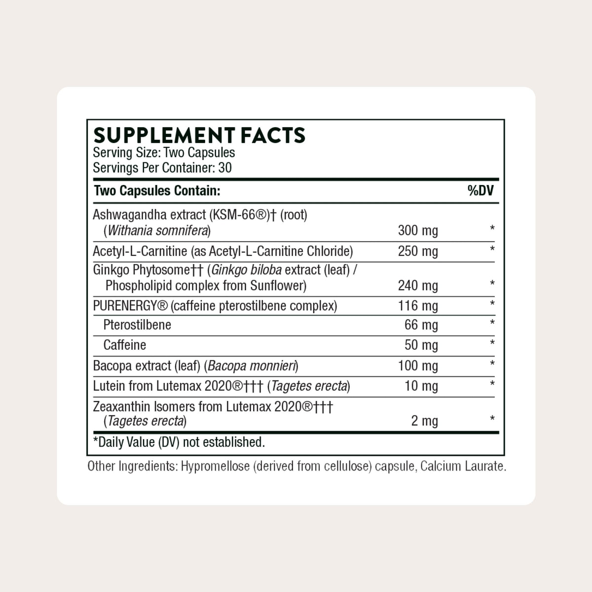 THORNE - Memoractiv - Nootropic Brain Supplement for Focus, Cognitive Function, Creativity & Concentration* - Ashwagandha, Caffeine, Acetyl-L-Carnitine & More - Gluten-Free, Dairy-Free - 60 Capsules