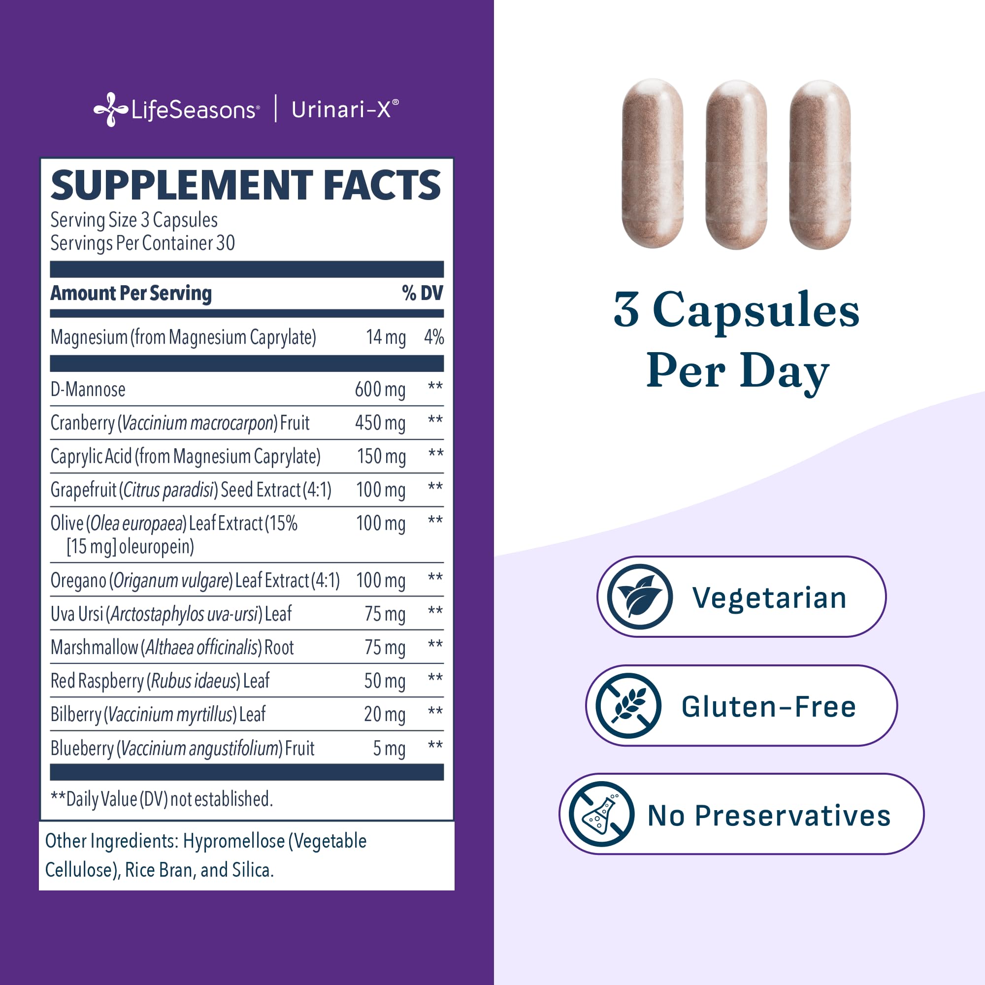 Urinari-X - Urinary Tract Support - Fast Acting UTI Relief - Vitamin Supplement for Healthy Bladder Function & Immunity - D-Mannose, Cranberry, Caprylic Acid, Uva Ursi & Grapefruit - 180 Capsules