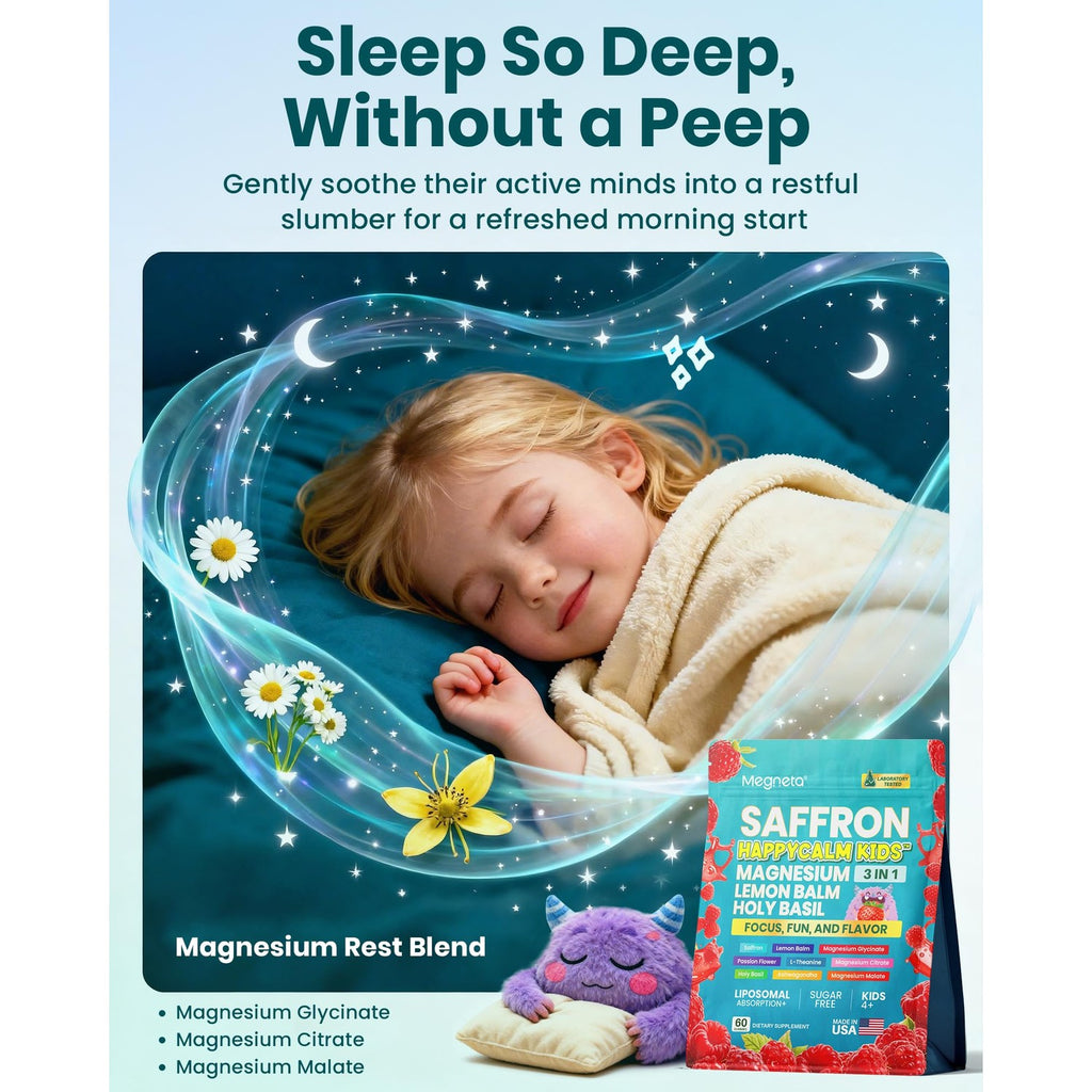 Saffron Gummies Kids & Happy Calm, Magnesium Gummies for Kids, 60 Days