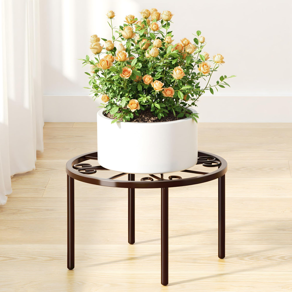 bussdis 1 PCS Plant Stand,-Heavy Duty Metal Stand Decorates Plants, Anti-Rust Flower Pot Stand, Round Plant Rack for Room Indoor and Outdoor Courtyard,Gardens, Brown.