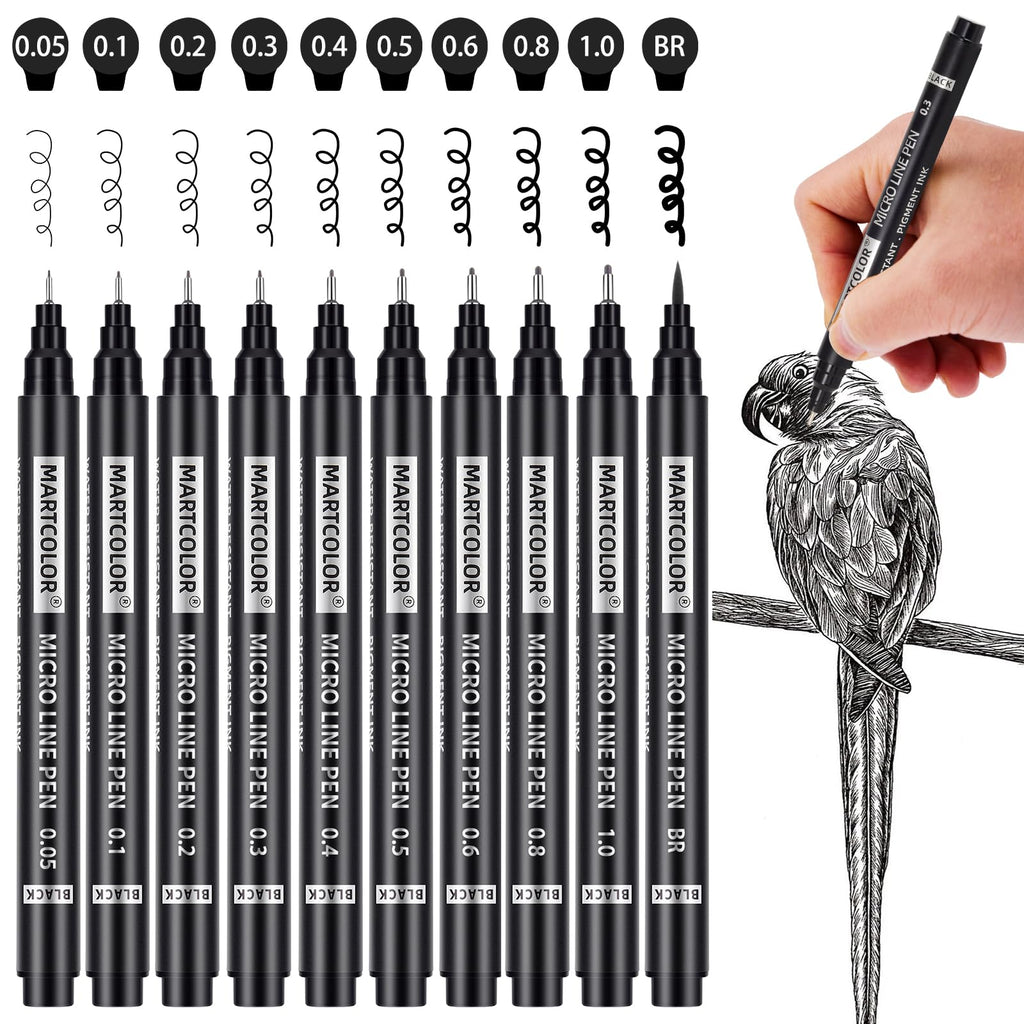 MARTCOLOR Micro Pen Fineliner Pens, 10 Size Black Archival Ink Pens
