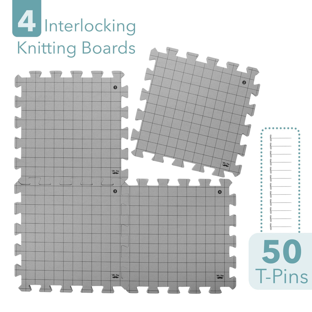 Mr. Pen- Interlocking Blocking Mats, 12” x 12”, 4 Pack with 50 T-Pins