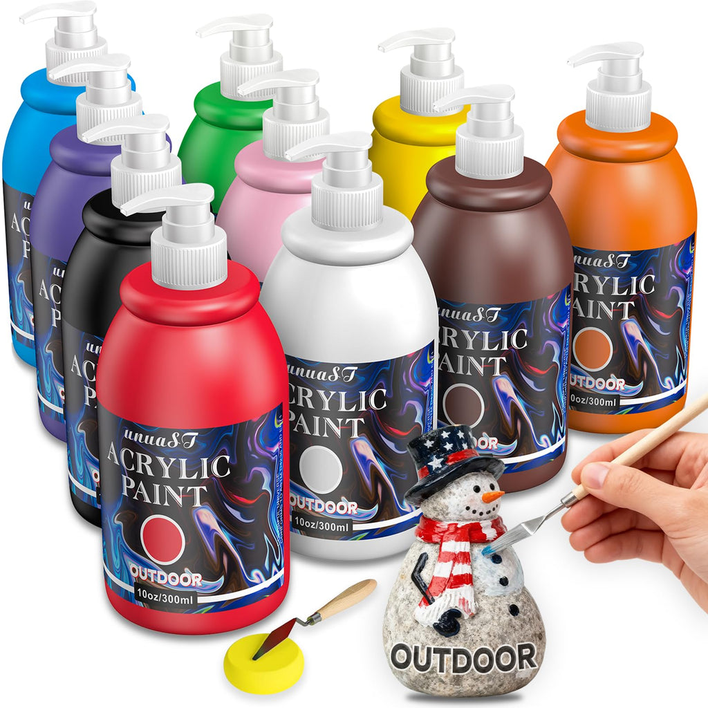 Outdoor Acrylic Paint Waterproof Set 10oz, 10 Color Outdoor Paint with Pump