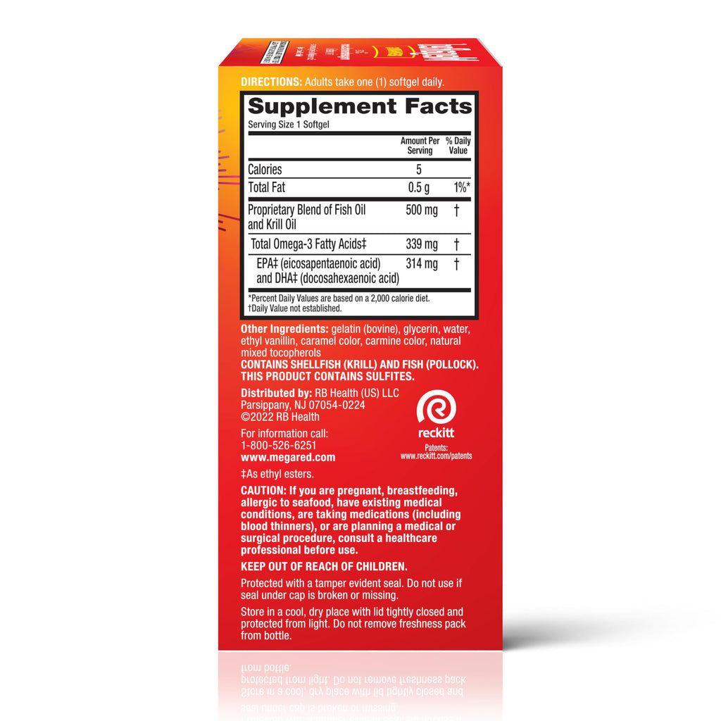 MegaRed Omega 3 Fish Oil & Antarctic Krill Oil Softgels for Brain, Heart, Joints & Eye Support, (80 Count Bottle), Concentrated Omega 3 Fatty Acid Supplement with EPA, DHA, Phospholipids