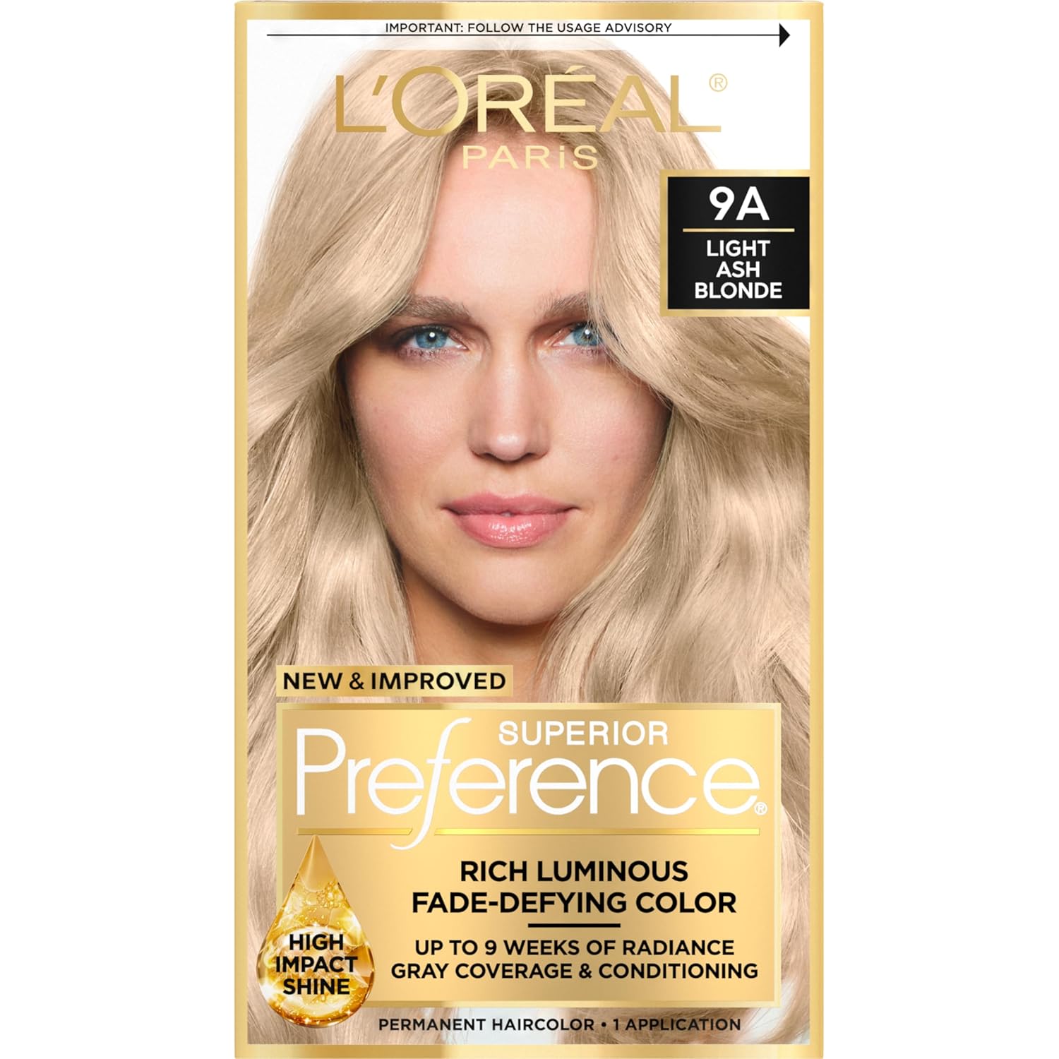 Buy now L'Oreal Paris Superior Preference Luminous Fade-Defying Permanent Hair Color, Hair Dye For Up to 9 Weeks of Radiance, Light Ash Blonde 9A, 1 Hair Dye Kit at indiglob india