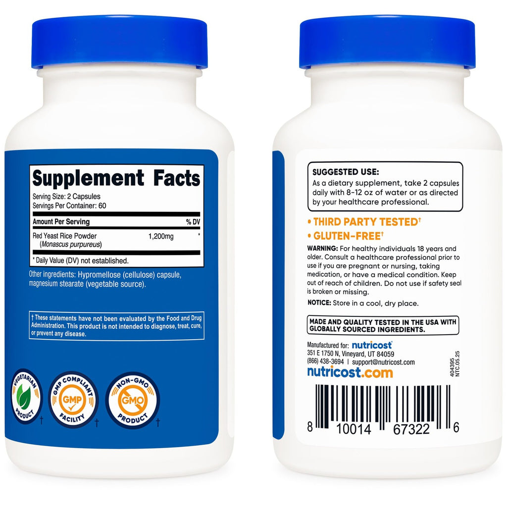 Nutricost Red Yeast Rice 1200mg, 120 Capsules, 60 Servings, Gluten Free | Veggie Caps, GMO-Free