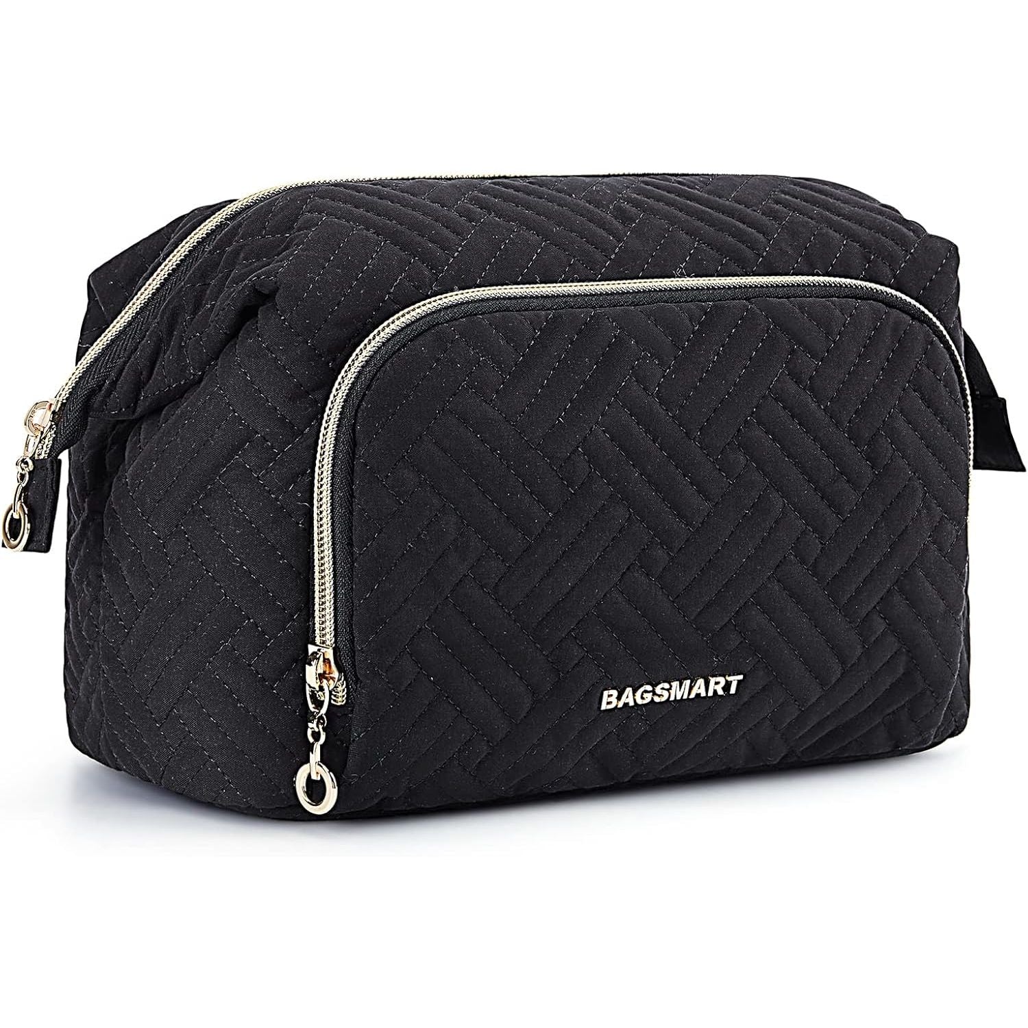 Buy now BAGSMART Travel Makeup Bag, Cosmetic Bag Make Up Organizer Case,Large Wide-open Pouch for Women Purse for Toiletries Accessories Brushes B-Large C-Black at indiglob india