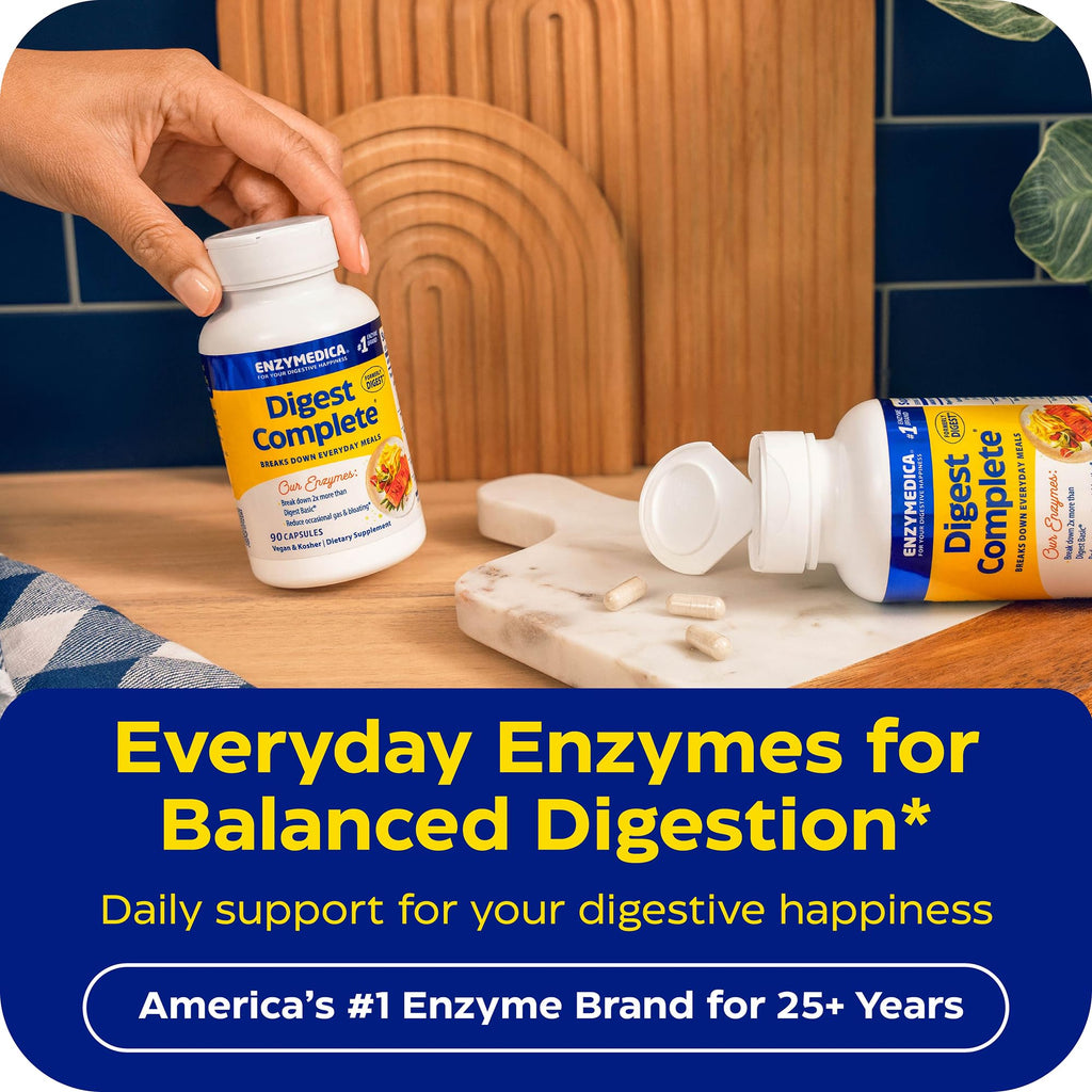 Enzymedica Digest Complete - Helps Gas & Bloating - 90 Caps | Digestive Enzyme Supplement for Women & Men, Enzyme Capsules for Digestion, Gut Health Support, Energy Support, Vegan
