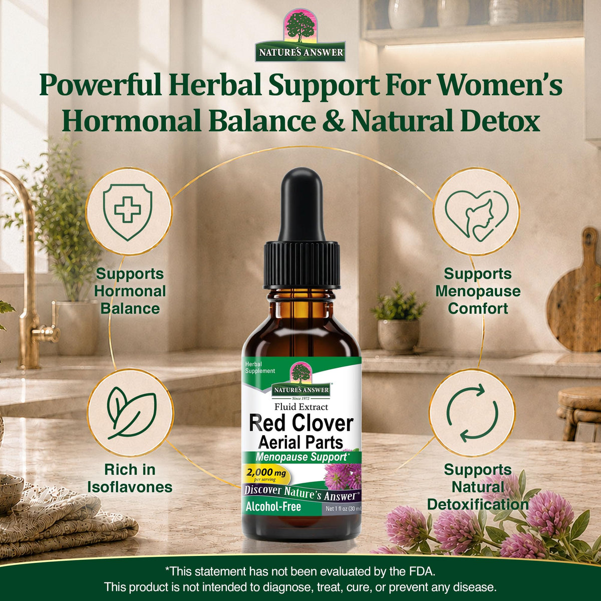 Nature's Answer Red Clover | Provides Menopause Support | Alcohol-Free, Gluten-Free, Kosher Certified & No Preservatives 1oz
