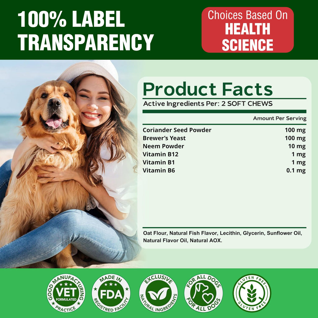 Flea and Tick Prevention for Dogs Chewables -Made in USA- Natural Dog Flea and Tick Treatment - Oral Flea Pills - Vet Recommended Flea and Tick Chews - All Breeds & Sizes - 120 Soft Treats (Chicken)