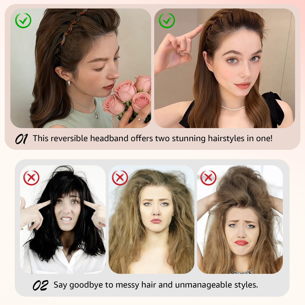 5 Pack Zig Zag Headbands for Women, Non-Slip Wavy Plastic Hair Comb Headbands with Teeth, U-Shape High Cranium Korean Style, Classic 90s Hair Accessories