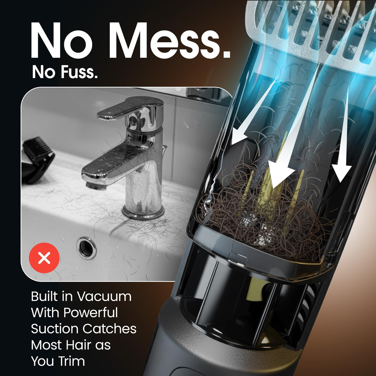 Bell+Howell Vacutrim Deluxe Cordless Mens Beard Trimmer, Rechargeable Electric Shaver with 20 Trim Setting and Built-in Vacuum for Mustache, Sideburns. Facial Hair, Black, 7.5", As Seen On TV
