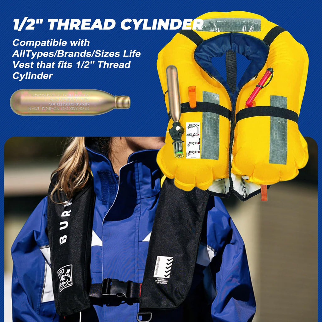 24G Co2 Cartridge Cylinder for Life Vest, Accessory for C02 PFD Rearming Kit, for Auto/Manual Inflating Life Jacket, for Adult, Used for Fishing, Surfing, Sea/Ocean Activities 2Pack