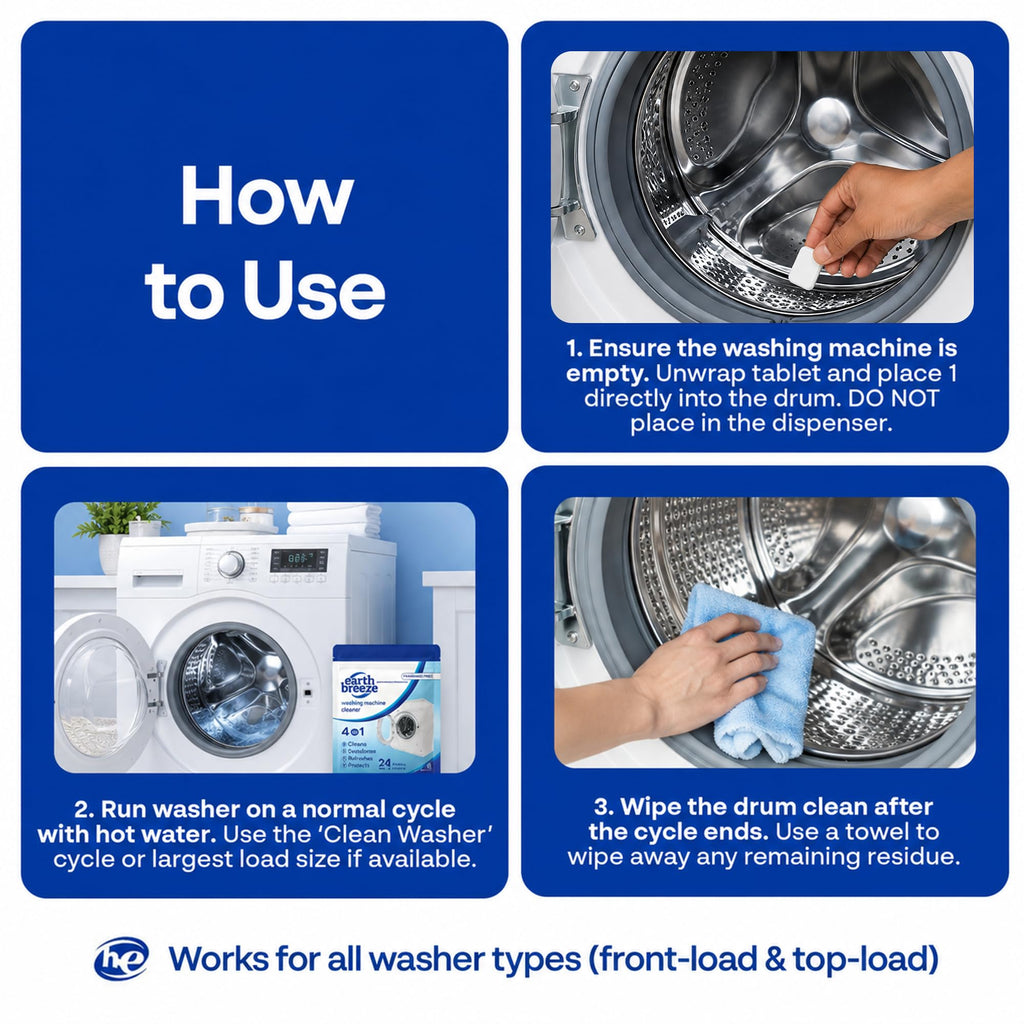 Earth Breeze Washing Machine Cleaner Tablets Fragrance-Free 1 Year Supply