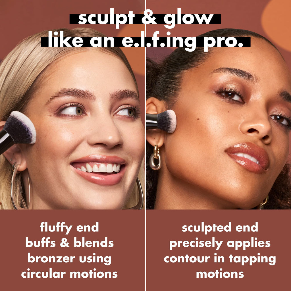 e.l.f. Liquid Bronzer & Contour Duo Brush | Silky Highly Pigmented Formula with Dual-ended Makeup Brush, Synthetic Bristles, 100% Vegan and Cruelty-Free