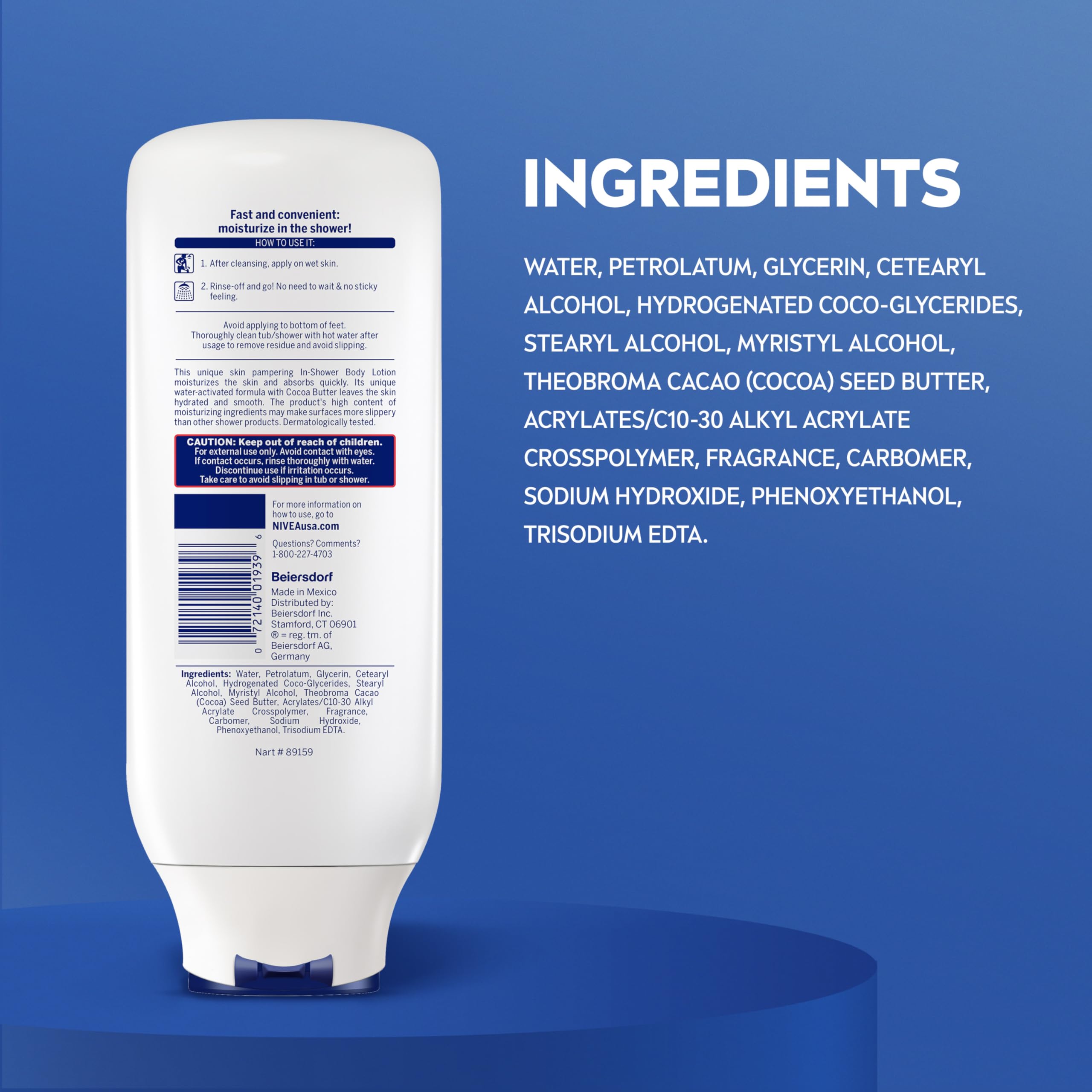 NIVEA Nourishing In Shower Body Lotion, Cocoa Butter, 13.5 FL OZ | Water Activated In Shower Moisturizer with Cocoa Butter for Dry to Very Dry Skin, Non Sticky, Non Greasy Feel