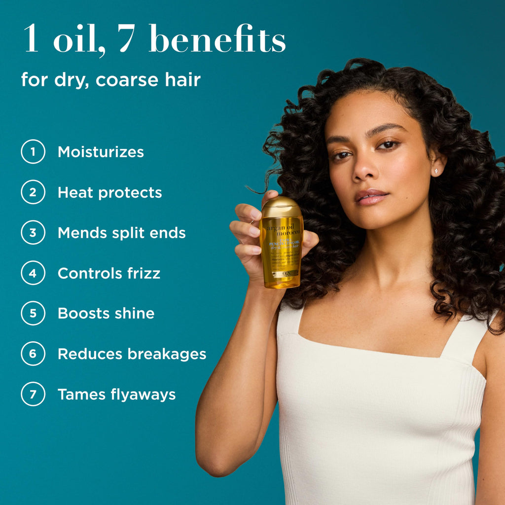 OGX Renewing + Argan Oil of Morocco Hair Oil, Extra Strength Penetrating Serum Treatment for Dry, Damaged, Frizzy, Curly & Coarse Hair, Cold-Pressed Argan_Oil, Shine, 3.3 Fl Oz (Pack of 6)