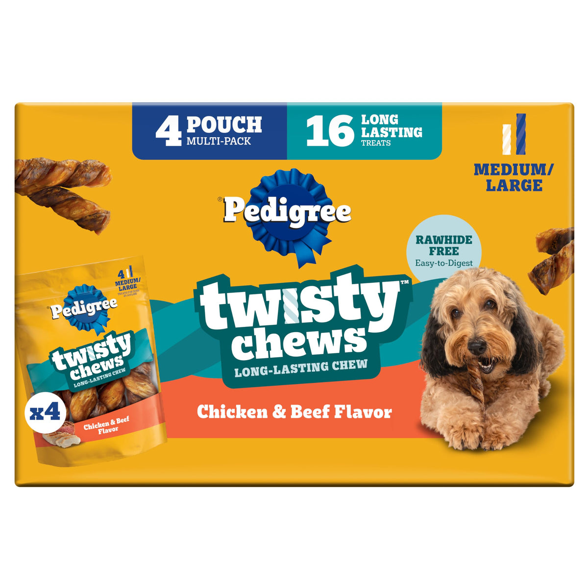 Pedigree Twisty Chews Medium/Large Dog Treats, Chicken & Beef, 16 Count