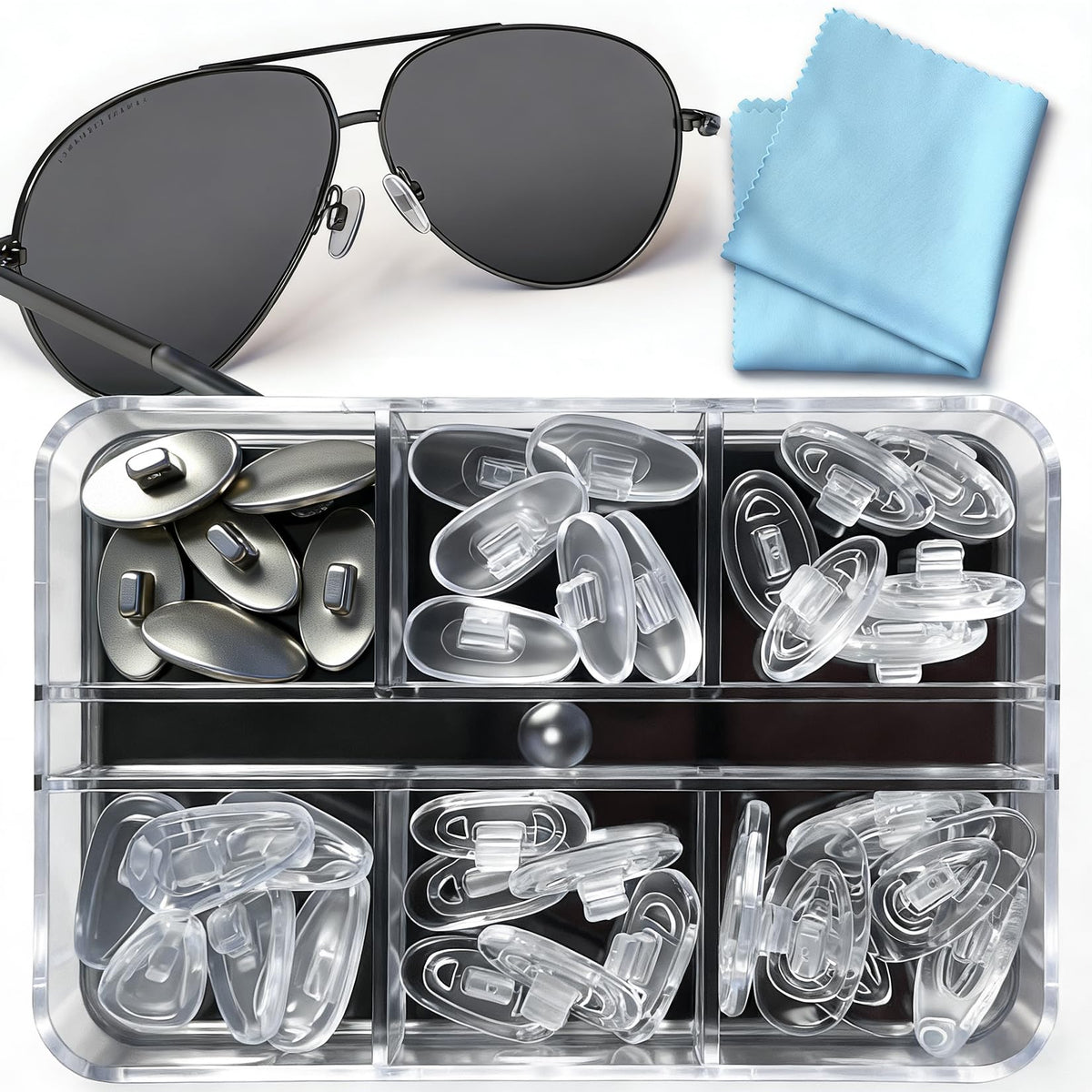 Push-in Eyeglass Nose Pads - PFDHQS 18 Pairs Glasses Nose Pads Replacement Kit - 6 Options Available for Replacing and Having Spare Nose Pads for Sunglasses