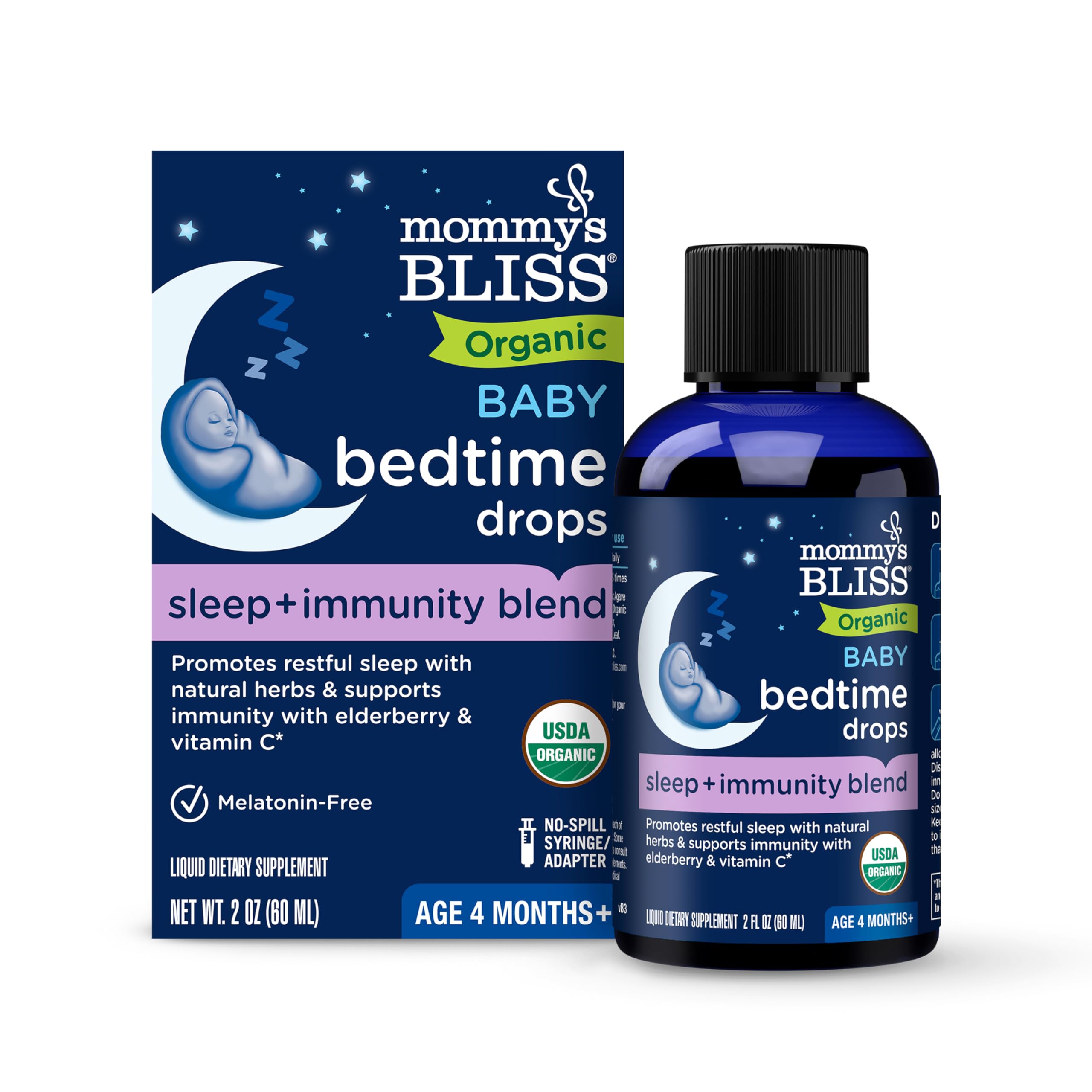 Mommy's Bliss Organic Baby Bedtime Drops + Overnight Immunity Support*, Promotes Restful Night, Melatonin Free, Age 4 Month+, 2 Fl Oz