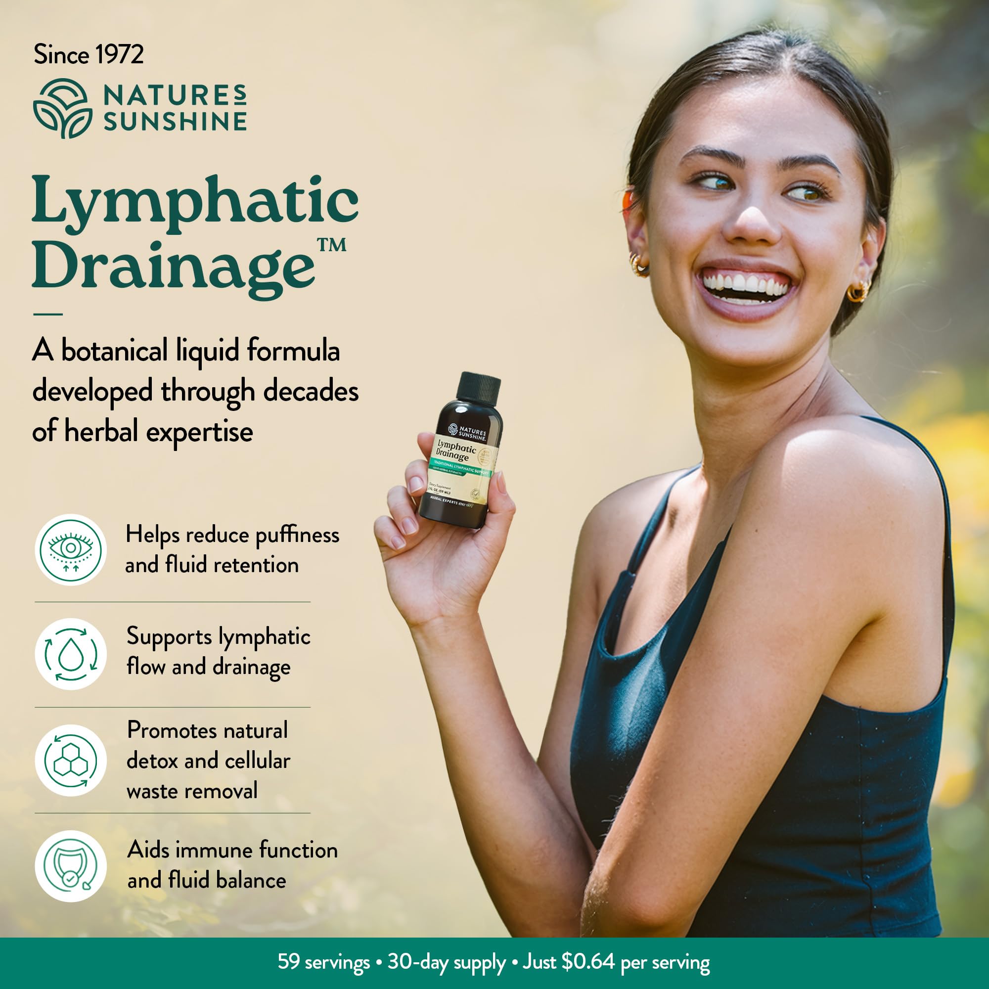 Nature's Sunshine Lymphatic Drainage Drops with Cleavers Extract - 60 Serv. | Herbal Lymphatic Support Supplement Complex for Lymph Drainage, Red Clover, Red Root & Prickly Ash Bark for Lymph System Flow