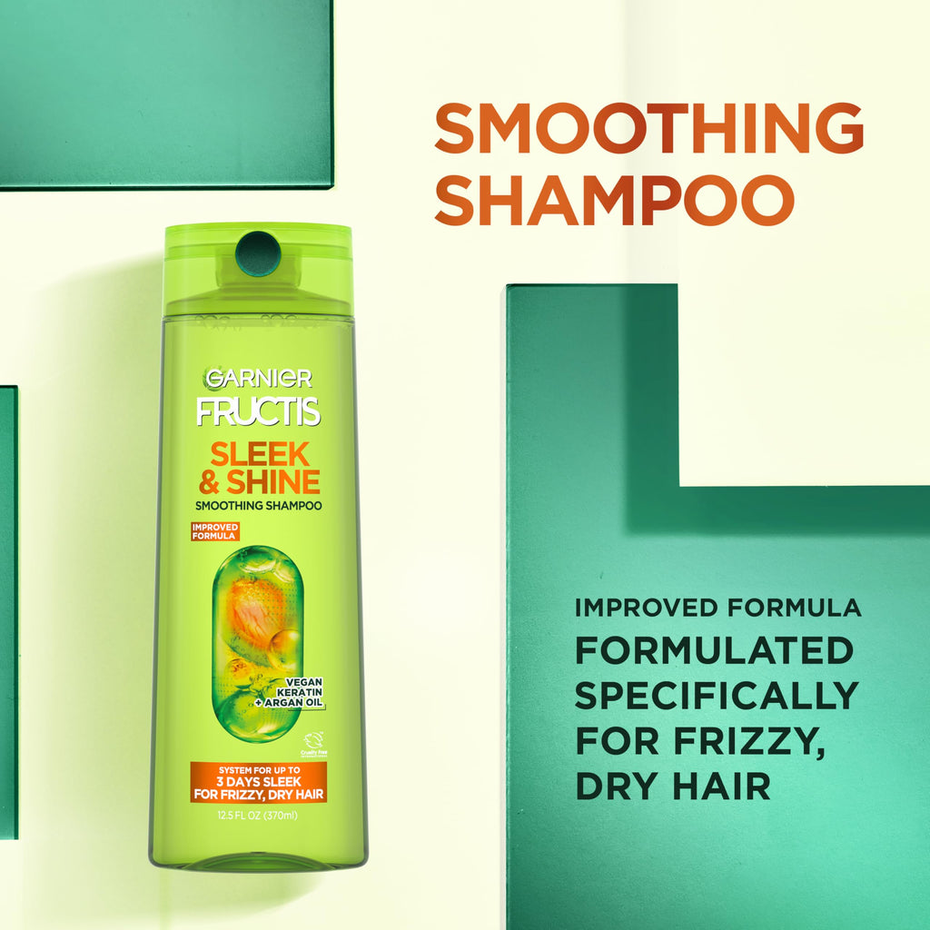 Garnier Fructis Sleek & Shine Shampoo and Conditioner Set for Dry, Frizzy Hair, Up to 72 Hours of Frizz Control, Smooths Flyaways & Boosts Shine, 22 + 21 Fl Oz (Packaging May Vary)