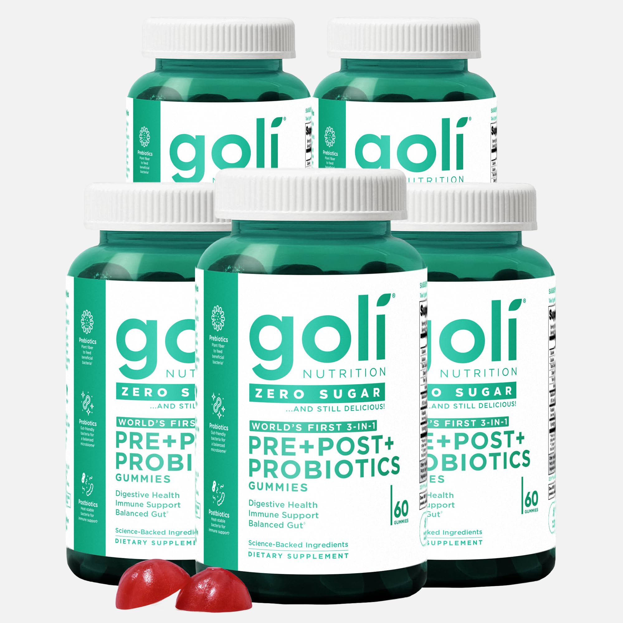 Goli Zero Sugar Pre Pro Postbiotic Gummies - Worlds First 3-in-1 with DE111, XOS, MCC1849 - No Sugar Alcohols - Vegan, Keto-Friendly, Non-GMO