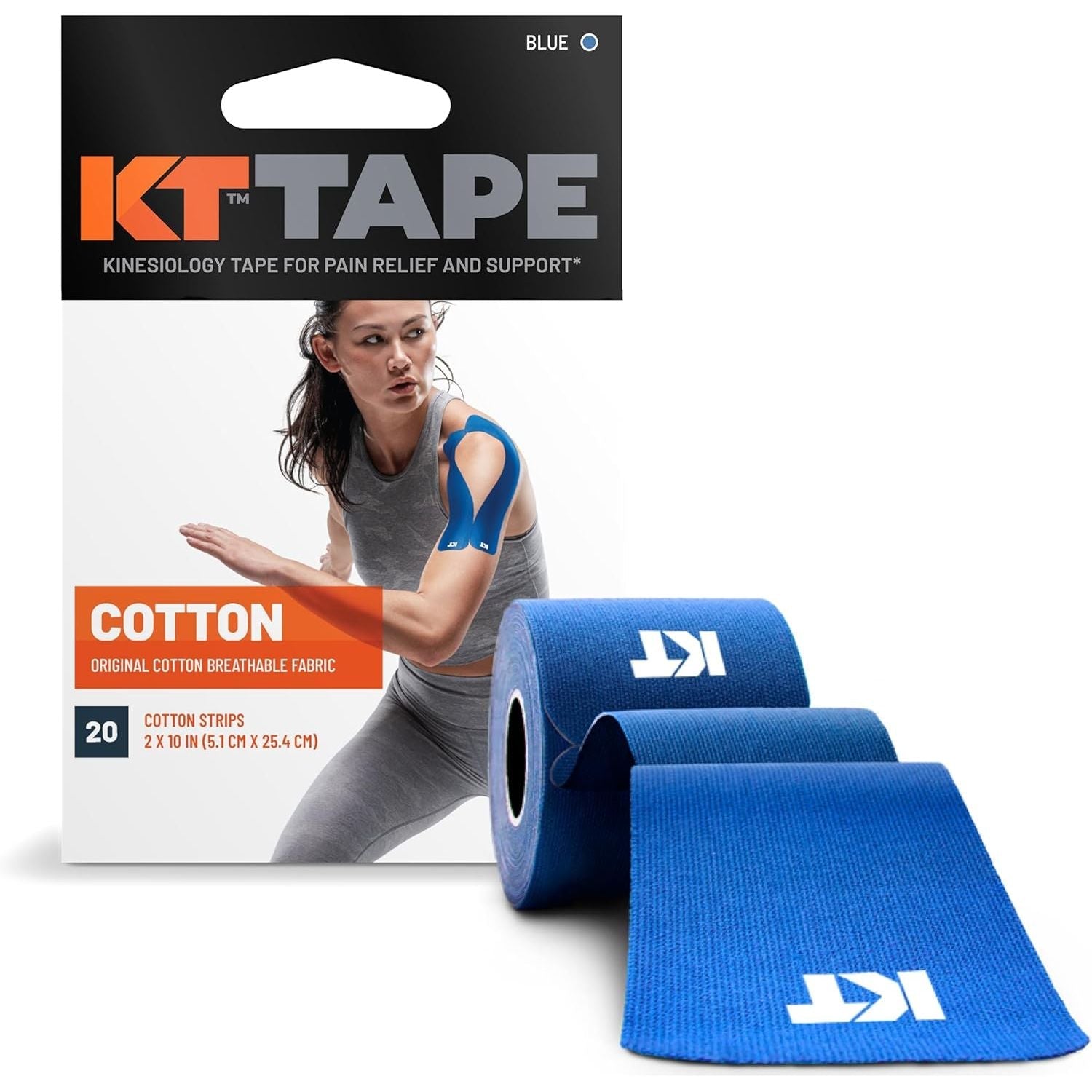 Buy now KT Tape, Original Cotton, Elastic Kinesiology Athletic Tape, 20 Count, 10â€ Precut Strips Blue at indiglob india