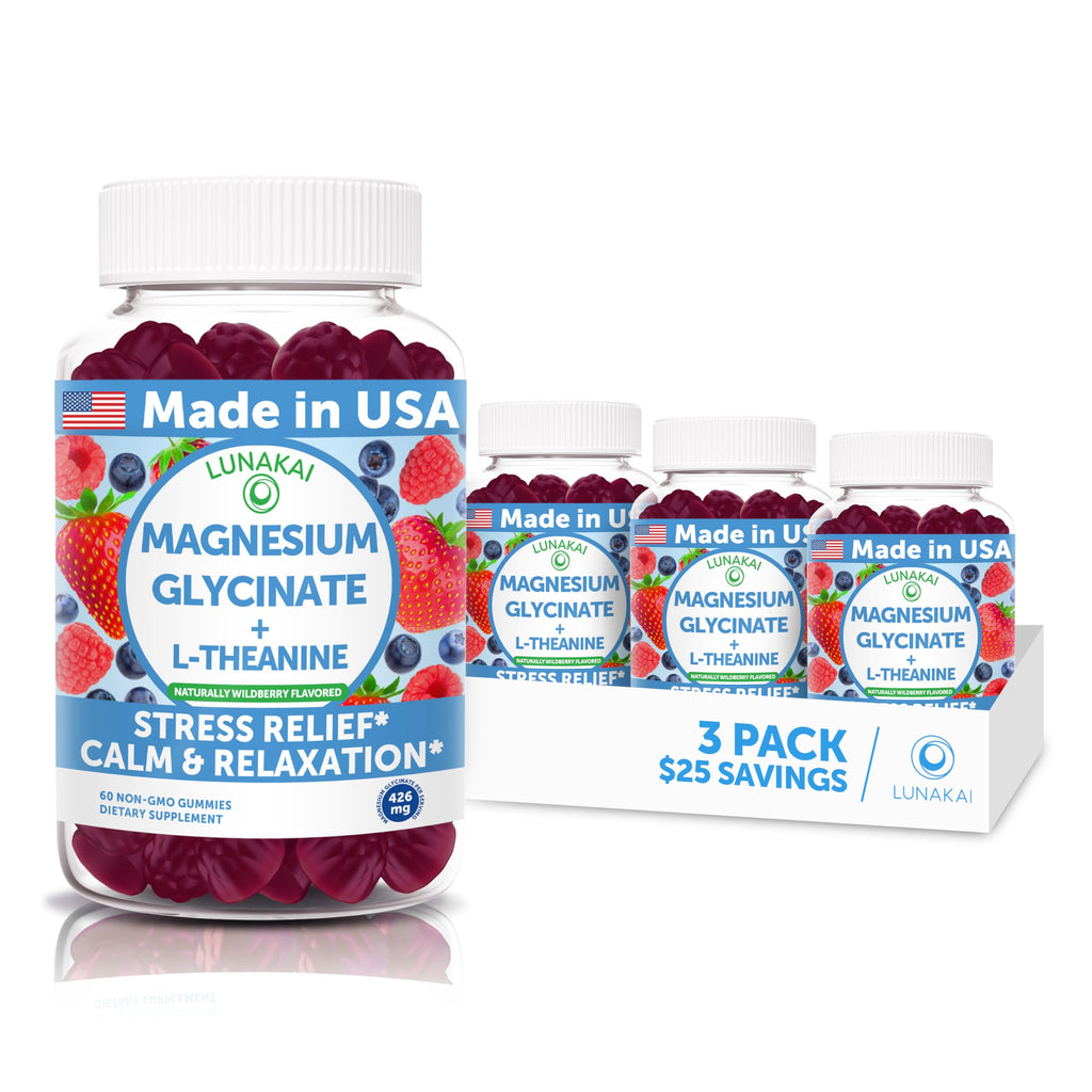Lunakai USA Made Magnesium Glycinate Gummies 426mg with L-Theanine – Calm, Sleep, Stress Relief for Adults & Kids, Non-GMO, Vegan, 60ct