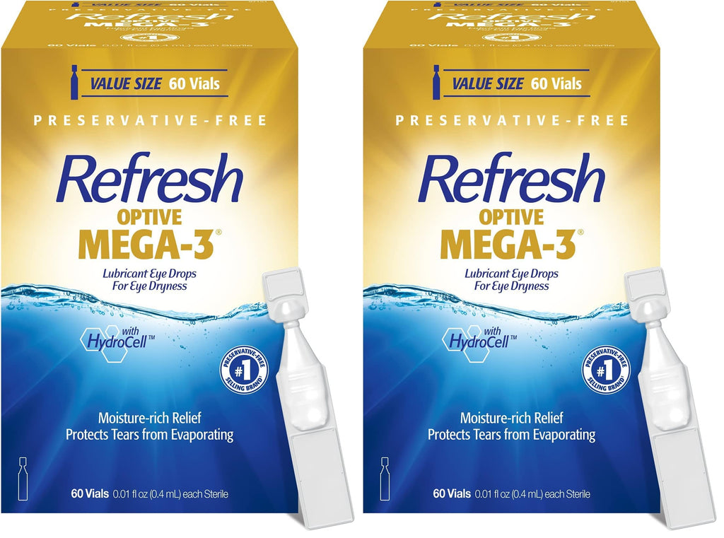 Buy now Refresh Optive Mega-3 Lubricant Eye Drops For Dry Eyes, Preservative-Free, 0.01 Fl Oz Single-Use Containers, 30 Count at indiglob india