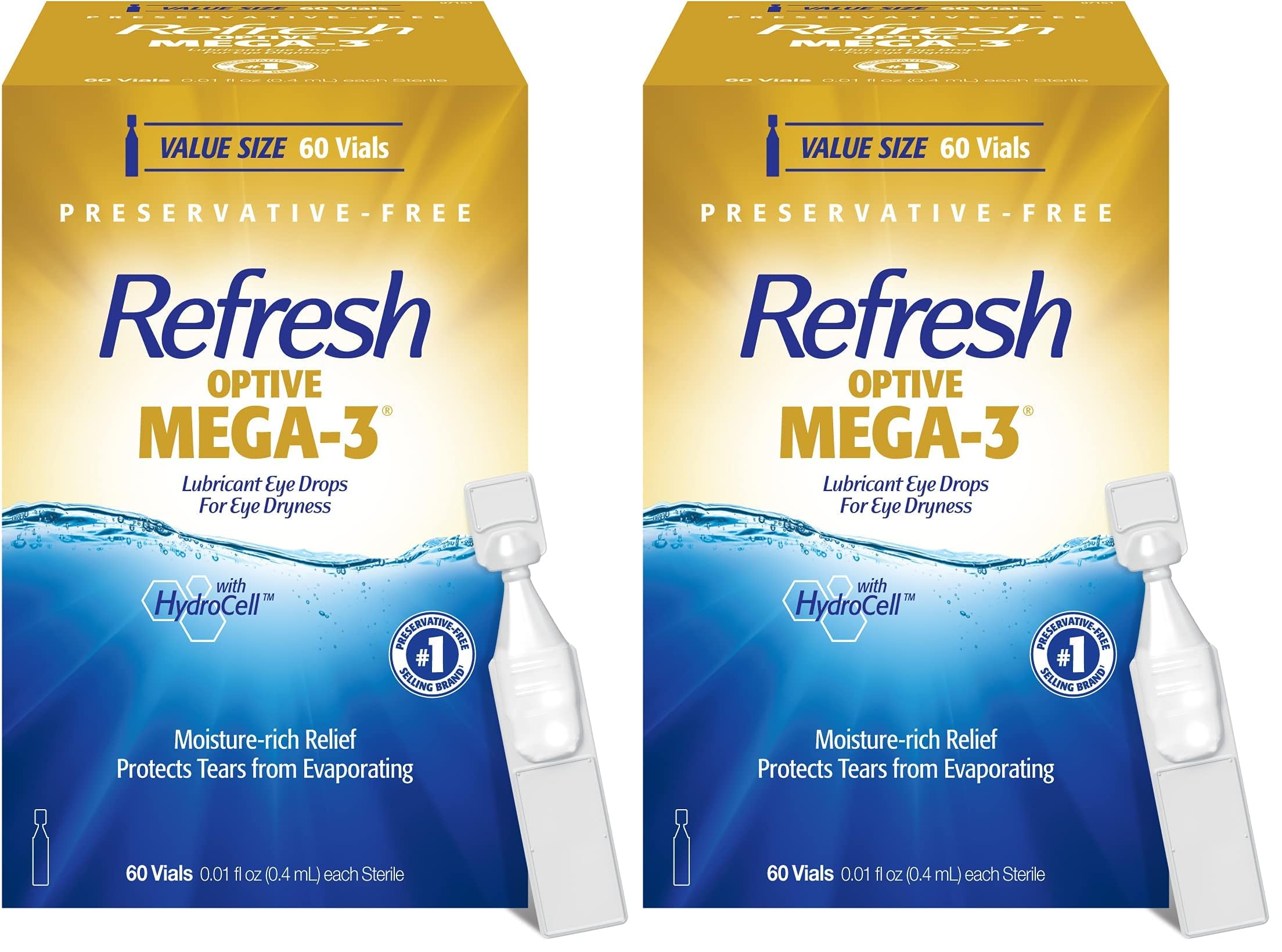 Buy now Refresh Optive Mega-3 Lubricant Eye Drops For Dry Eyes, Preservative-Free, 0.01 Fl Oz Single-Use Containers, 30 Count Optive Mega-3 60 Count (Pack of 2) at indiglob india