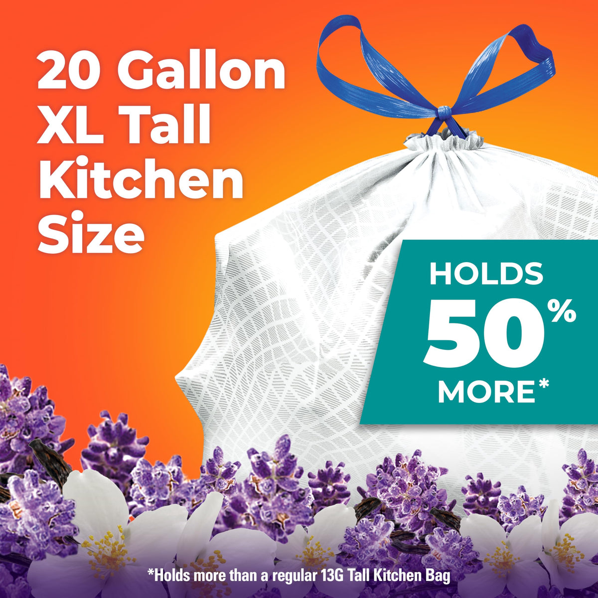 Hefty Ultra Strong 20G XL Tall Kitchen Trash Bags, Lavender Vanilla, 80ct