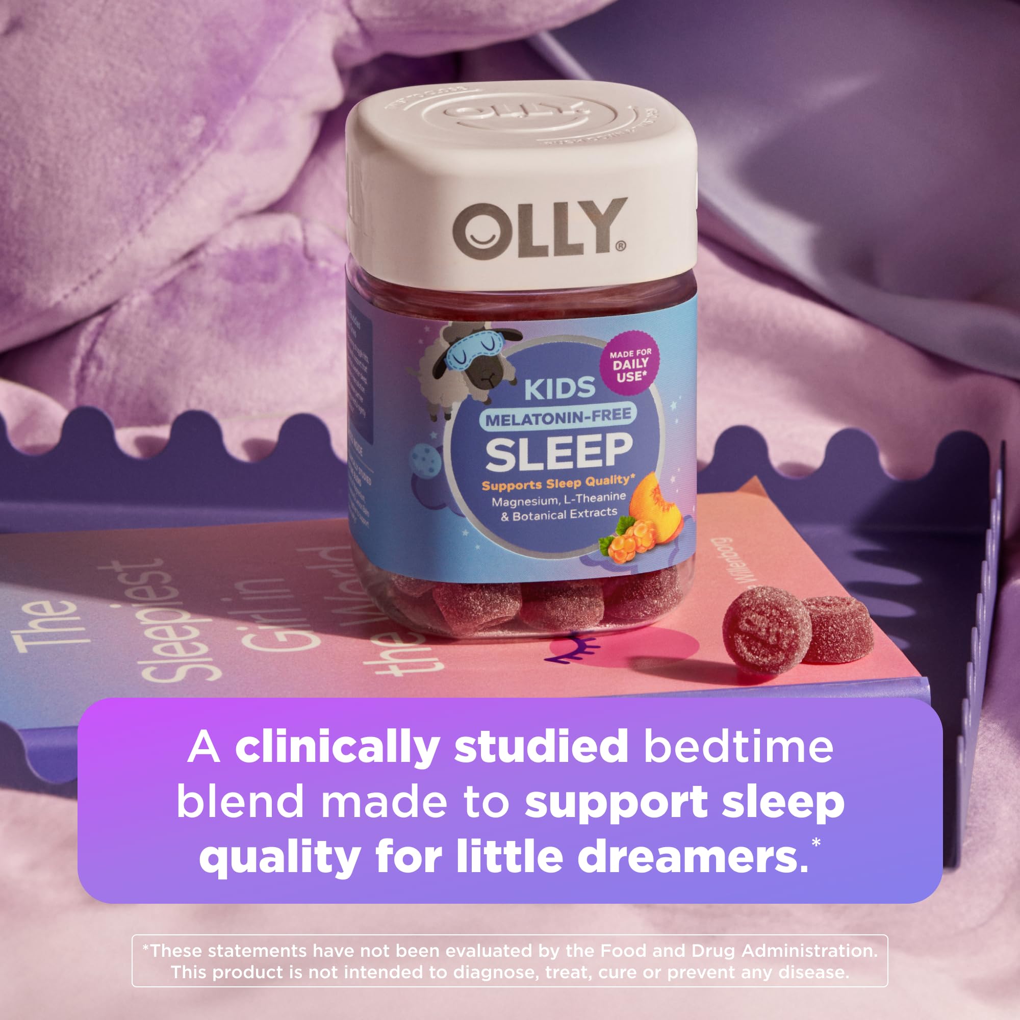 OLLY Kids Melatonin Free Sleep, Magnesium & L-Theanine, Peach - 50 Count