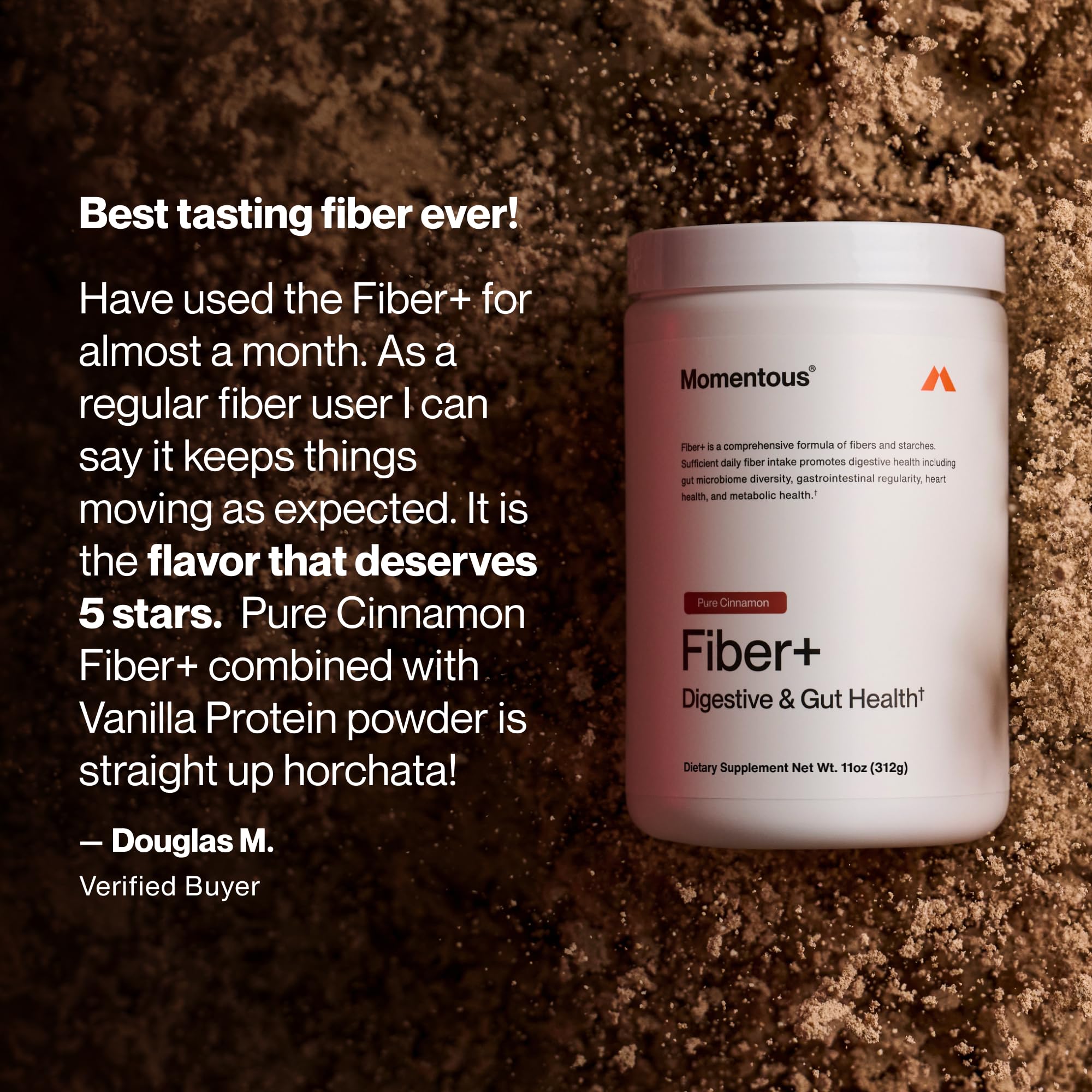 Momentous Fiber+, Psyllium Husk Powder, Multi-Source Blend, Pure Cinnamon | Supports Digestion, Nutrient Absorption, & Gut Health, NSF Certified for Sport, Non-GMO & Gluten-Free (30 Servings)