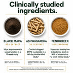 Organic Black Maca Root, 40:1 Extract, Ashwagandha & Fenugreek, 60ct | Energy, Stamina, Mood & Healthy Testosterone Support: Peruvian 3-in-1 Adaptogen Formula