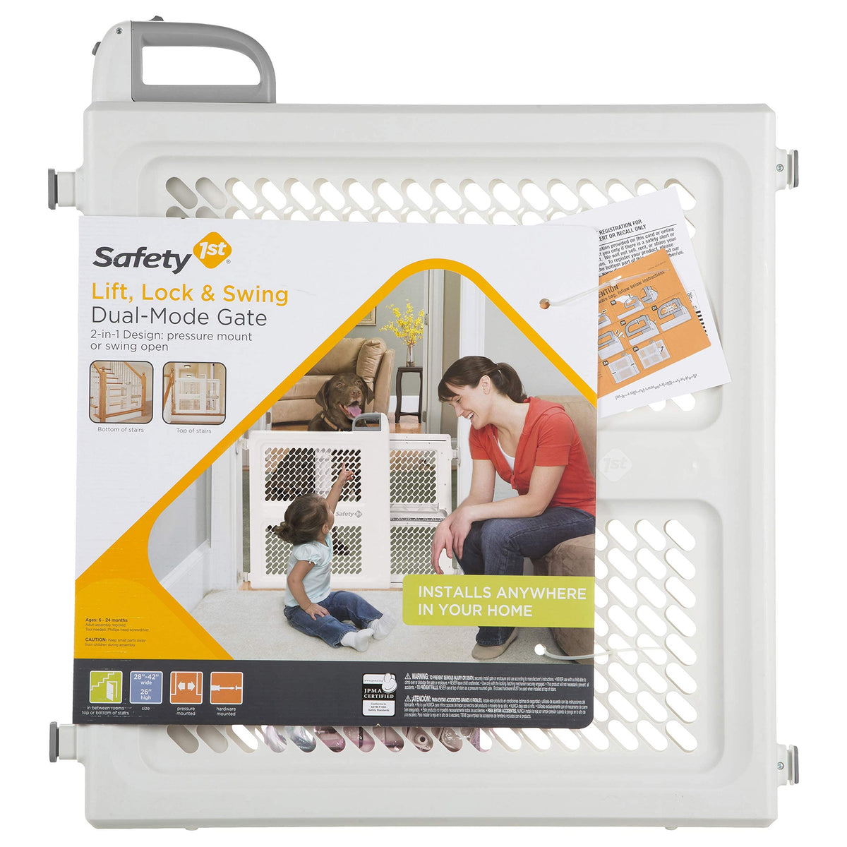 Safety 1st Baby Gates for Doorways, Pressure Mount Lift, Lock and Swing, Dog Gates, Hardware Gate for Stairs, Fits 28"-42" Wide